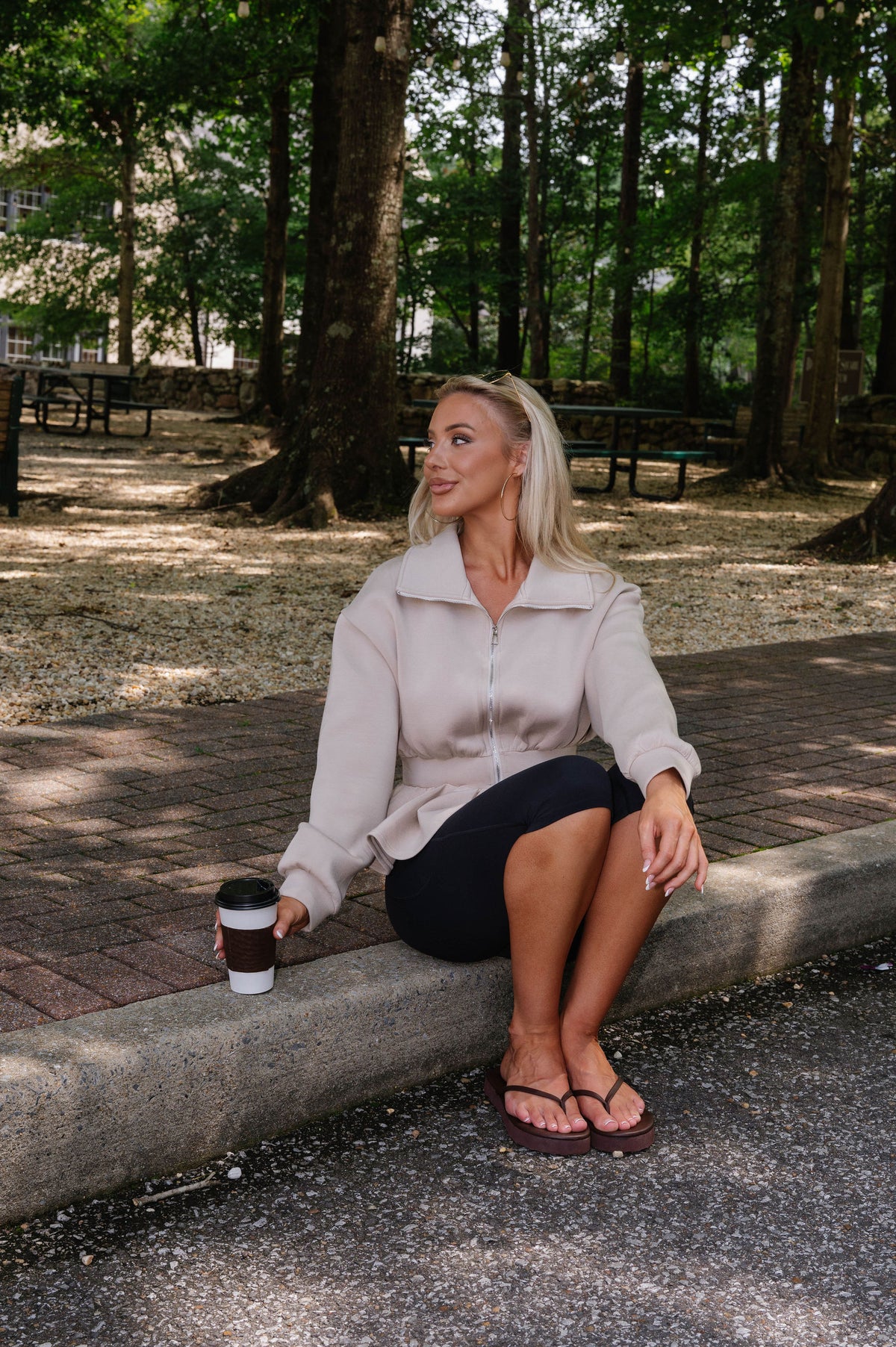 Natalie Peplum Scuba Jacket-Taupe