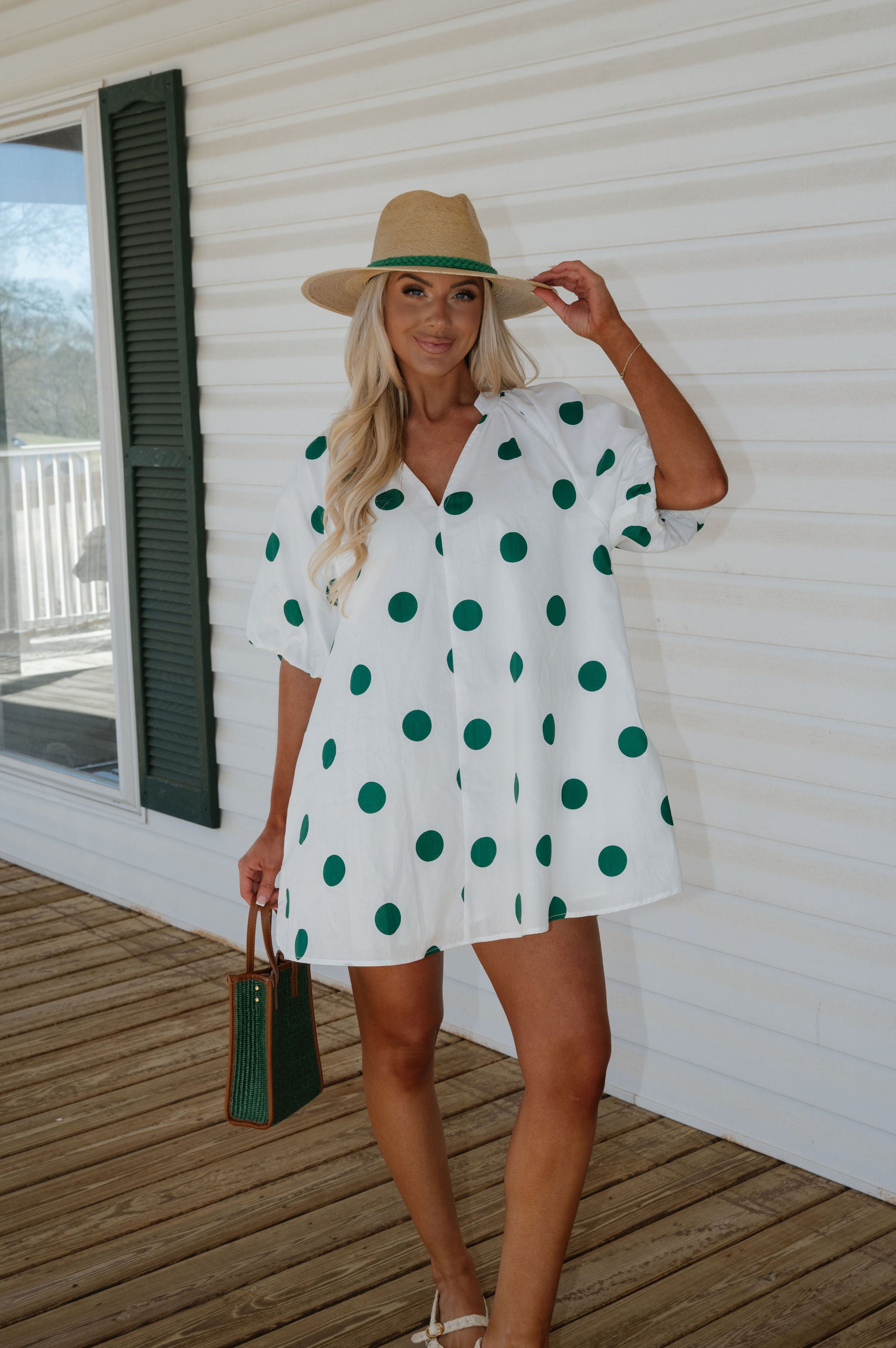 Devyn Polka Dot Mini Dress-Green