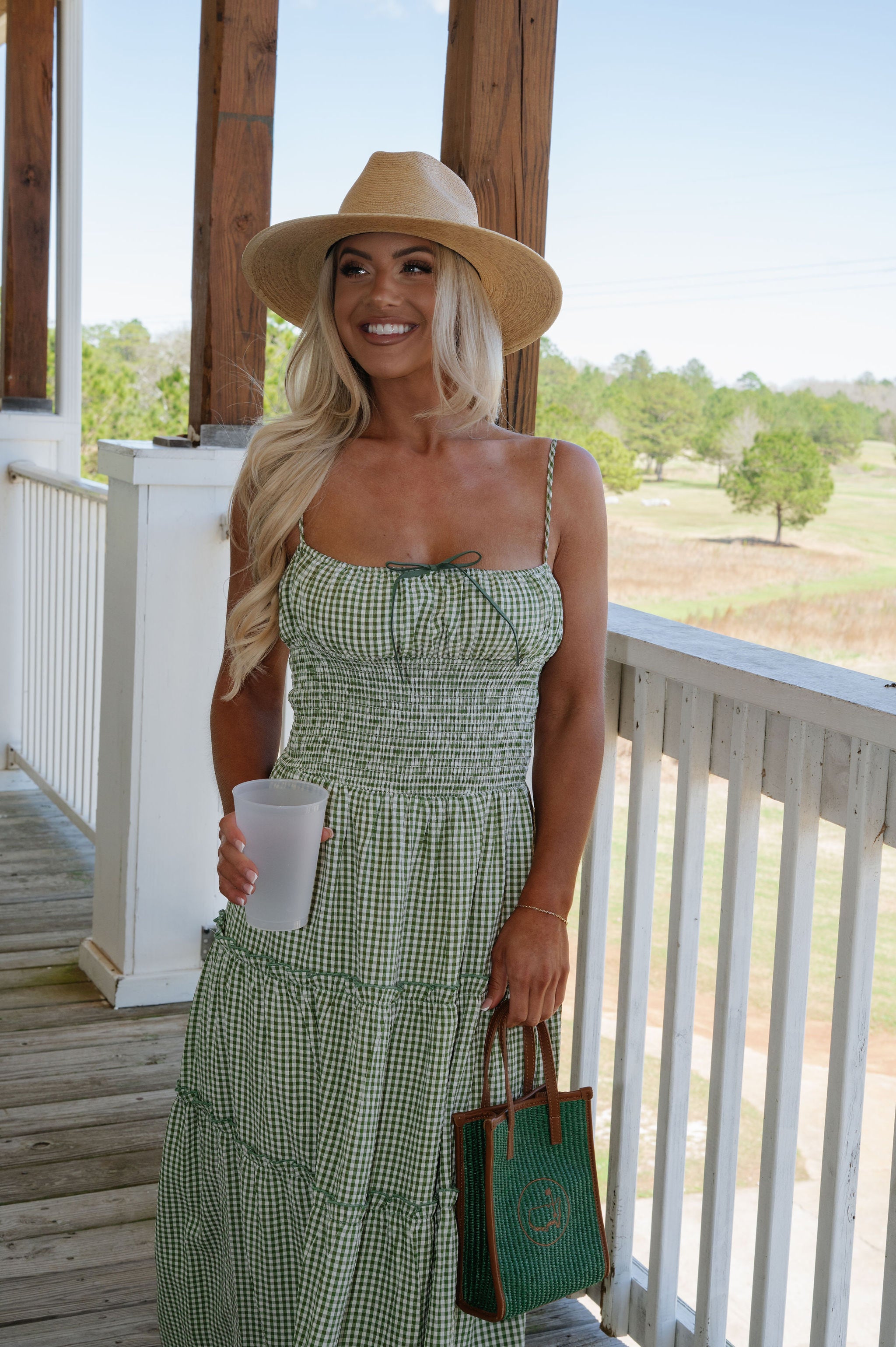 Carol Smocked Maxi Dress-Olive/Cream
