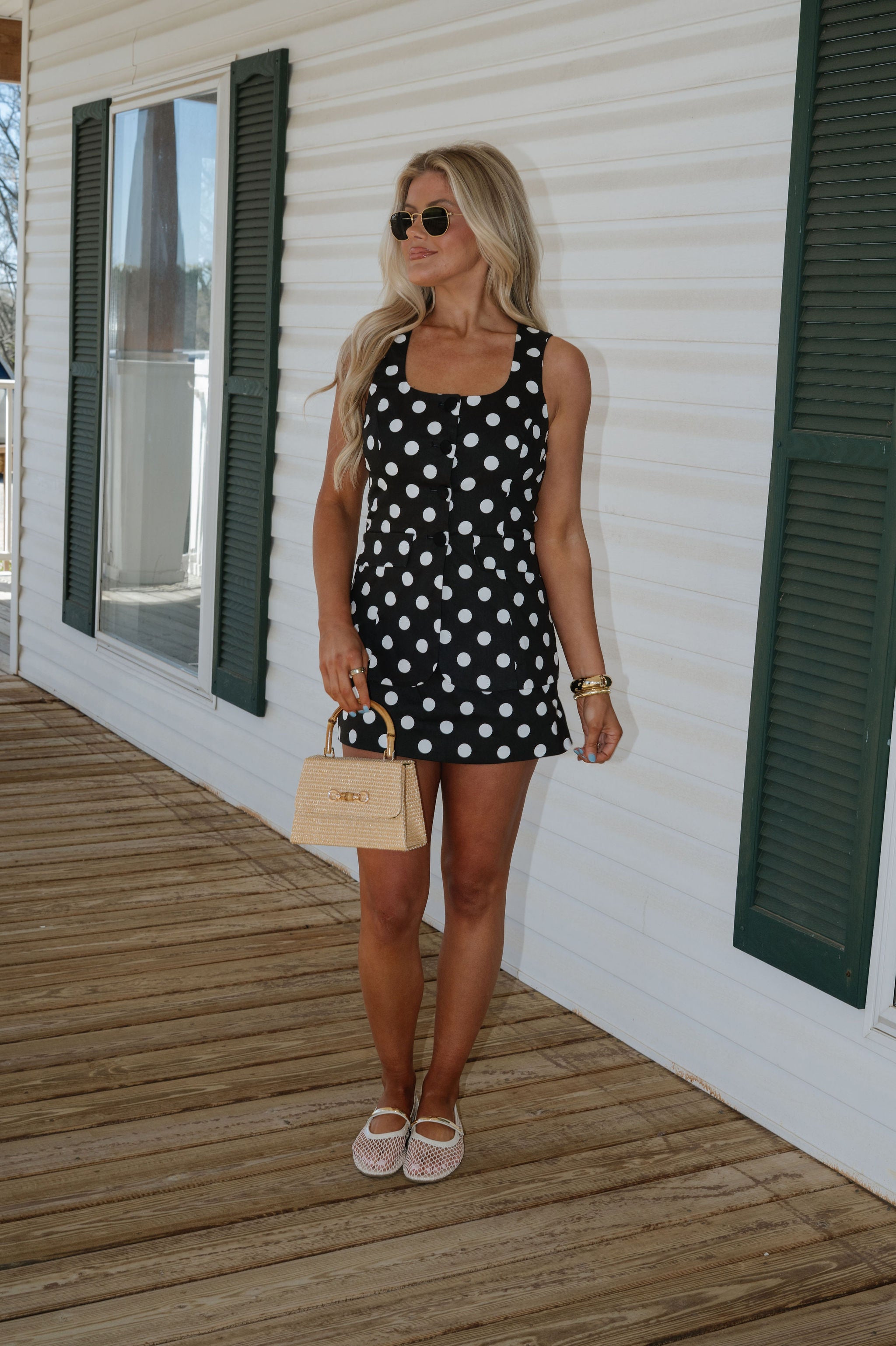Tina Polka Dot Mini Dress-Black/White