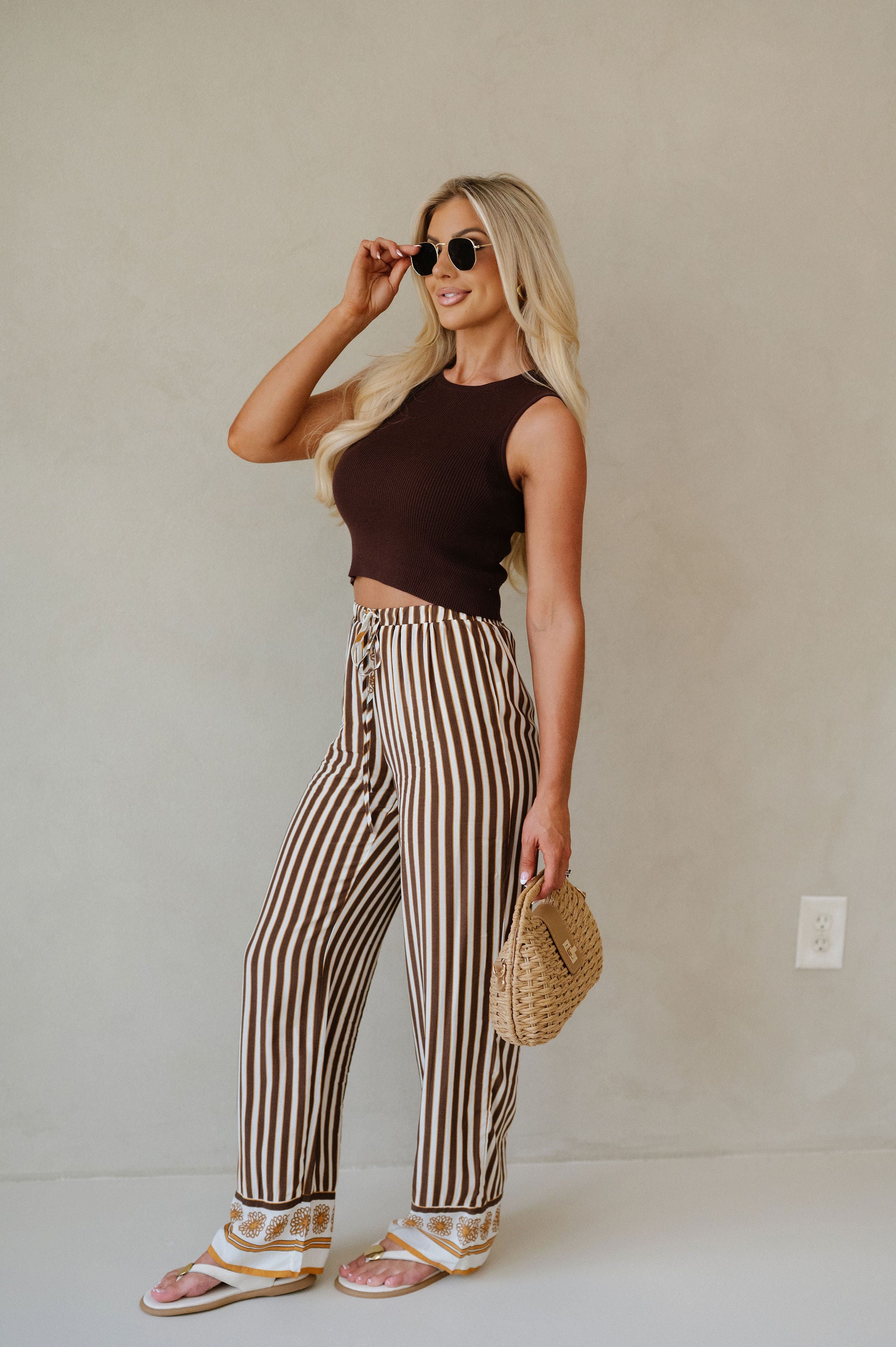 Classic Sleeveless Ribbed Top-Coffee