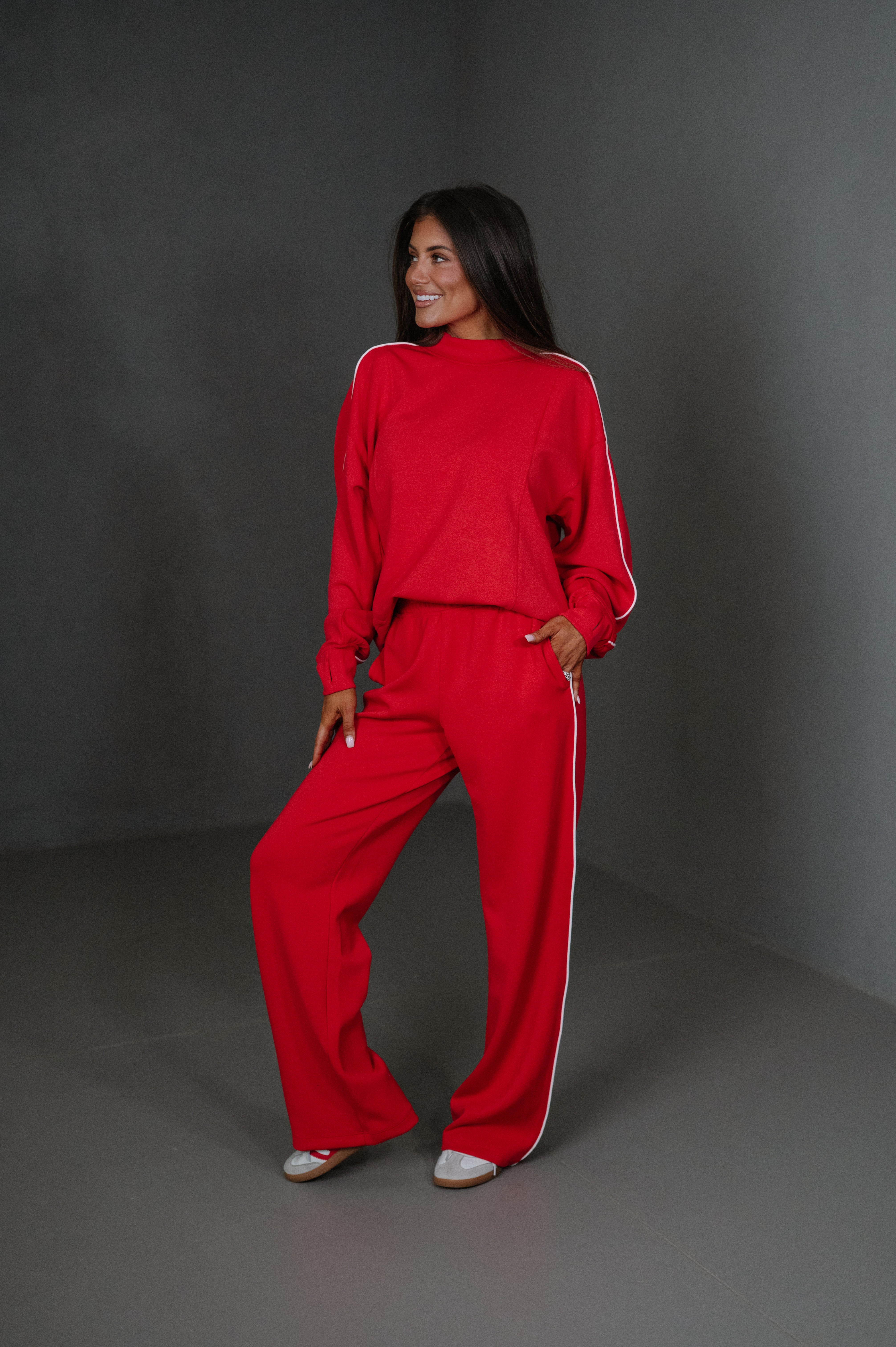 Piper Scuba Pants Set-Red/Cream