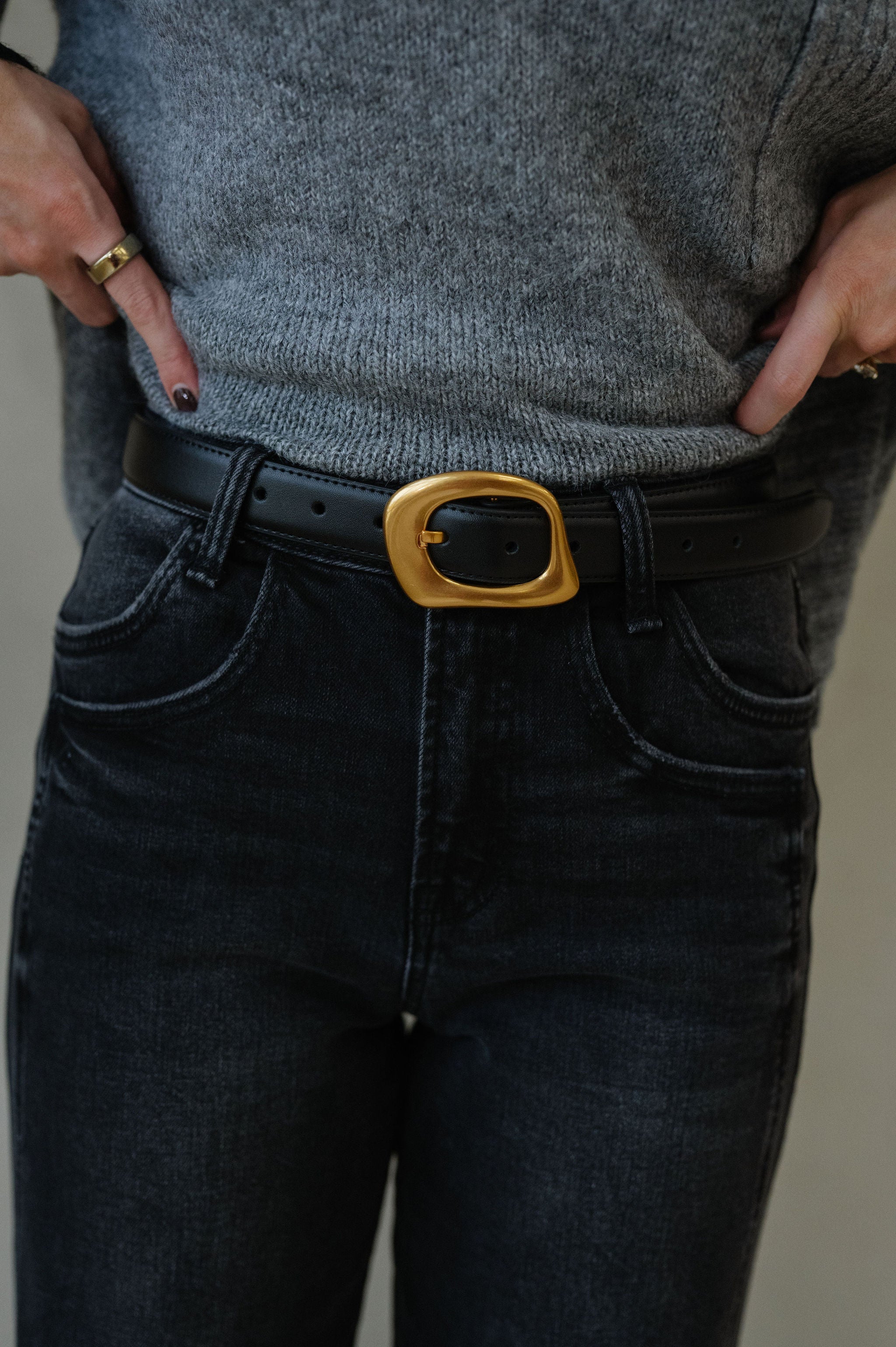 Stitched Leather Belt- Black