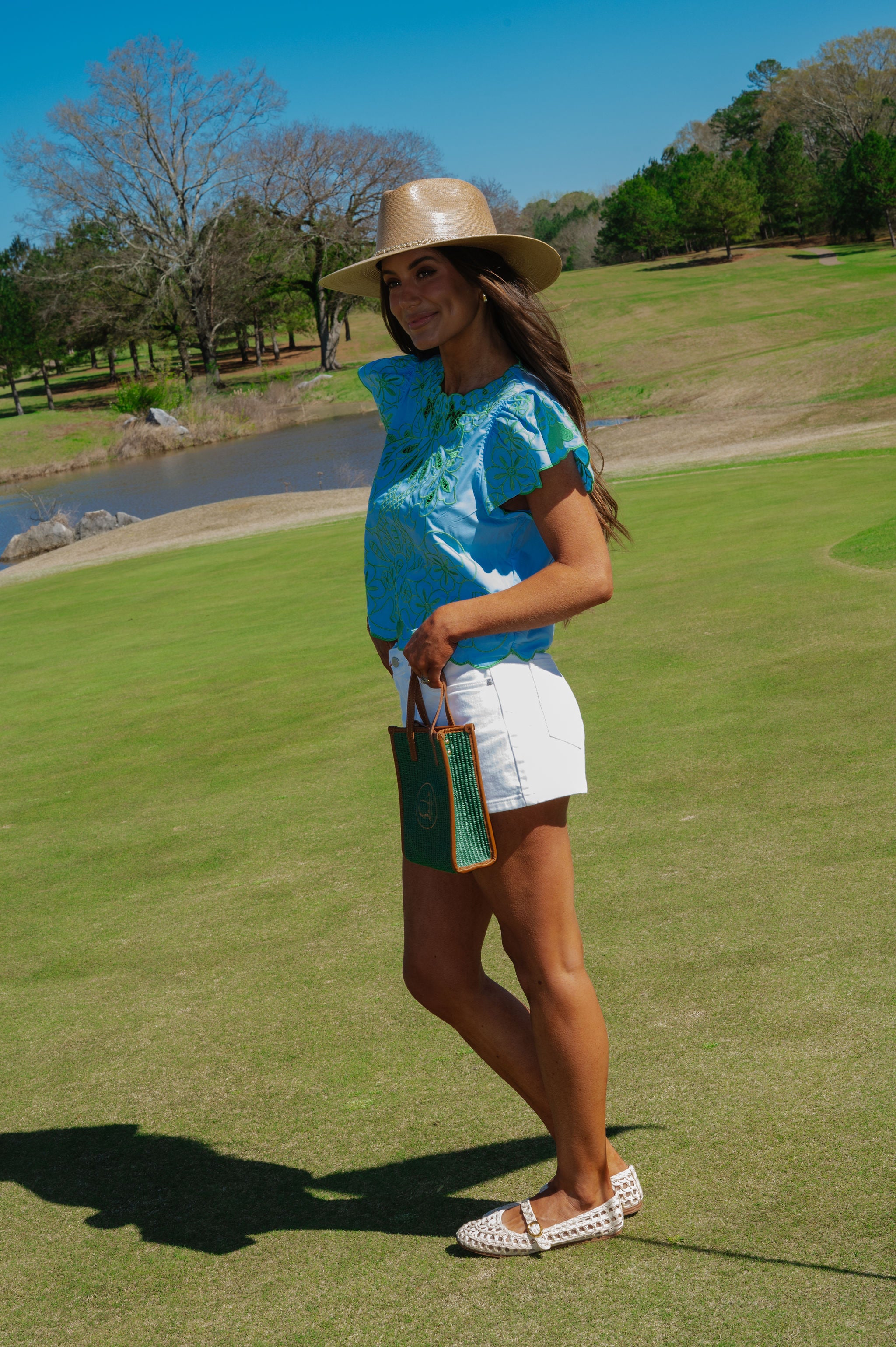 Jasmine Embroidered Top-Blue