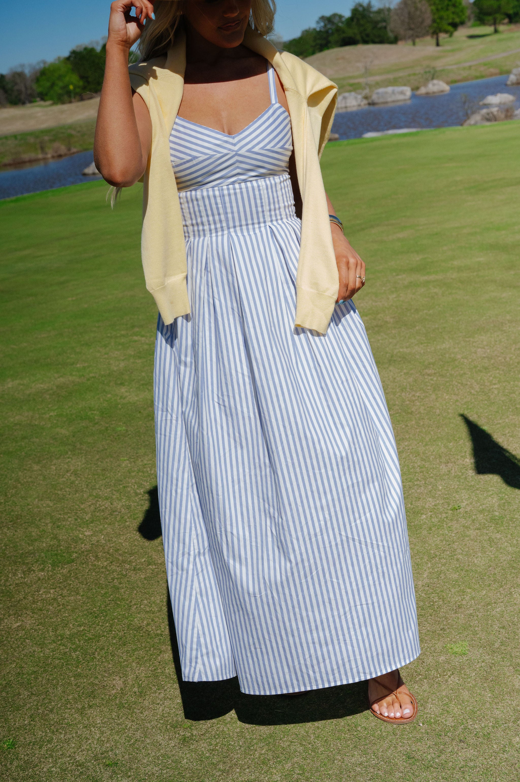 Joelle Striped Midi Dress-White/Blue