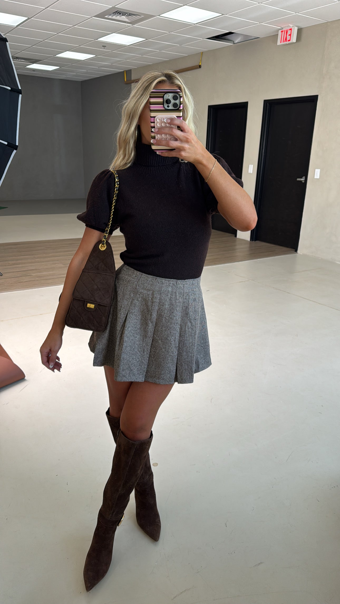 Shyla Pleated Mini Skirt-Mocha