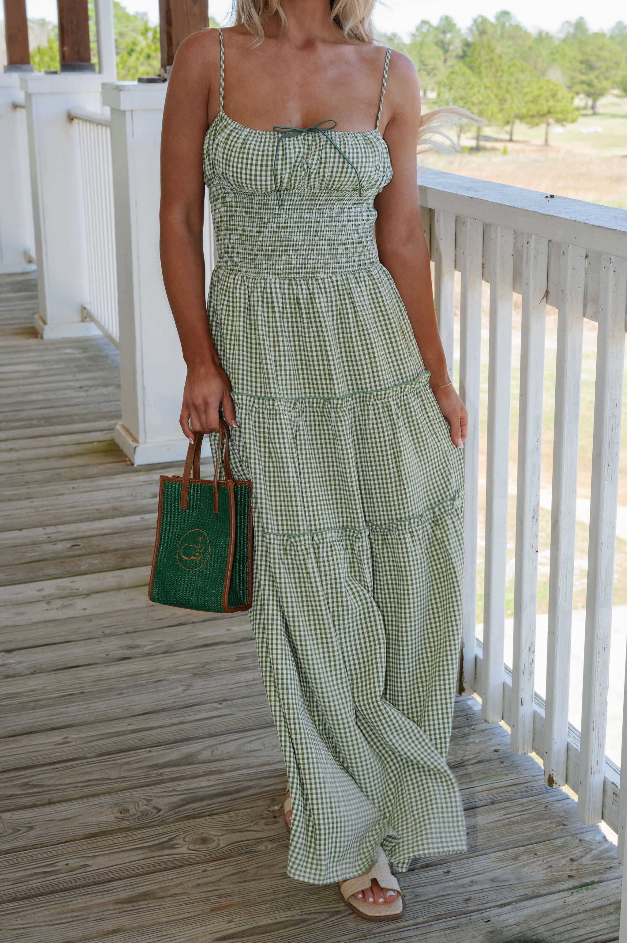 Carol Smocked Maxi Dress-Olive/Cream