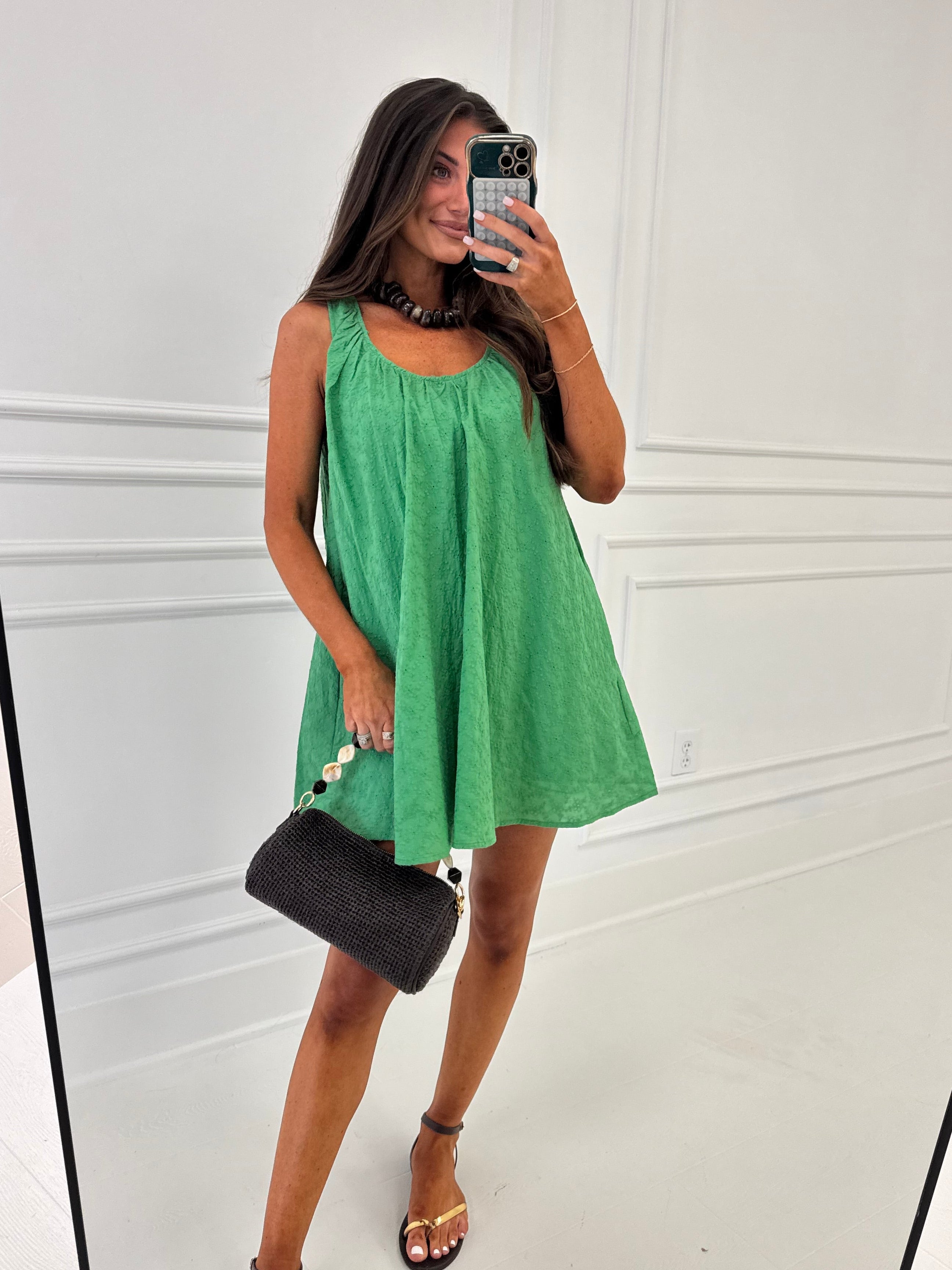 Emily Eyelet Mini Dress-Apple Green
