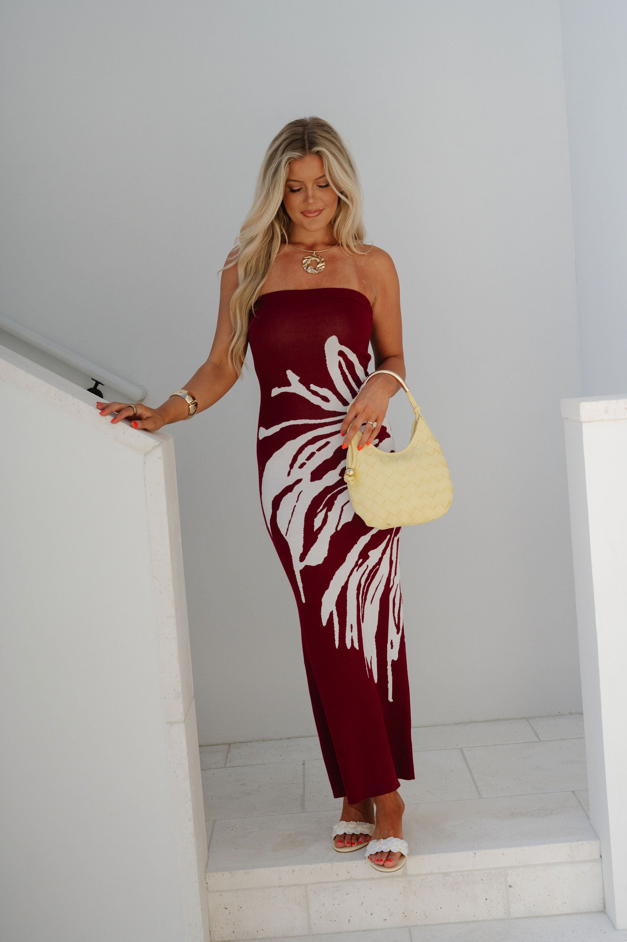 Gina Floral Knit Maxi Dress-Burgundy