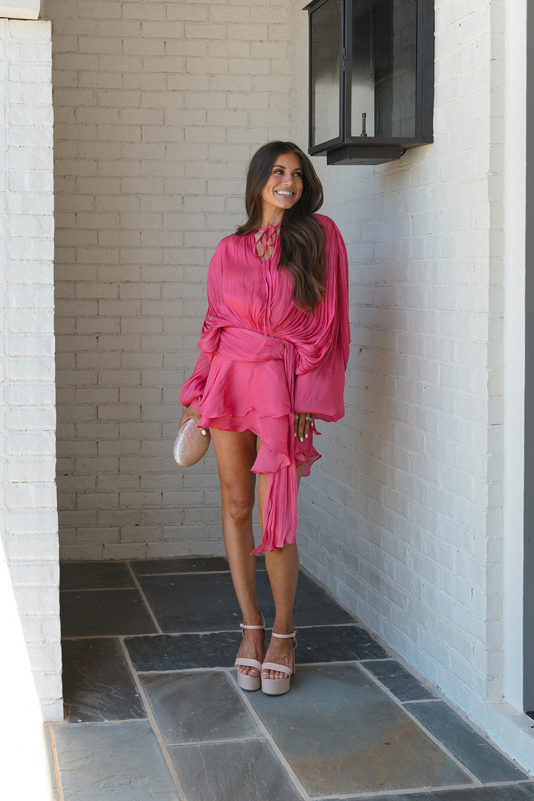 Helen Shimmer Mini Dress-Fuchsia