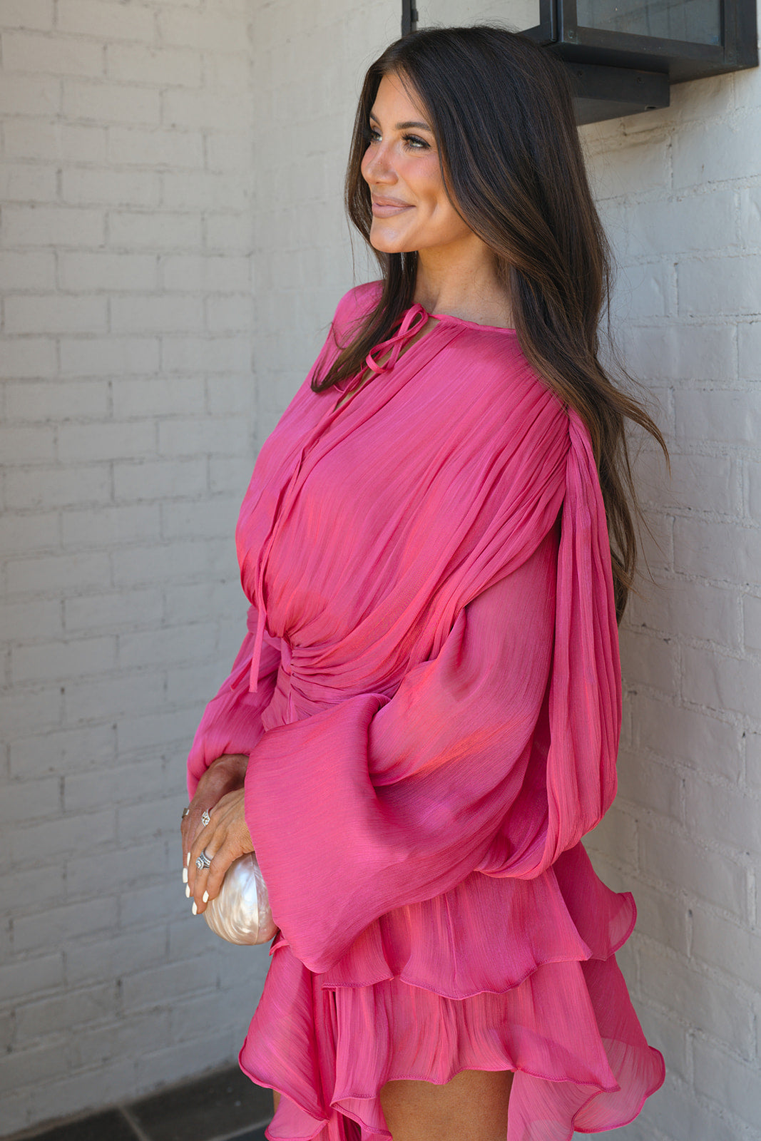 Helen Shimmer Mini Dress-Fuchsia