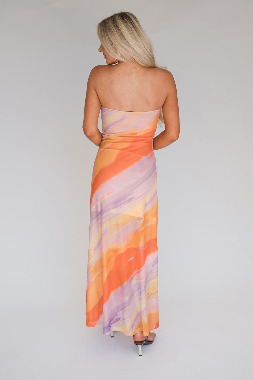 Orange Multi Printed Mesh Dress
