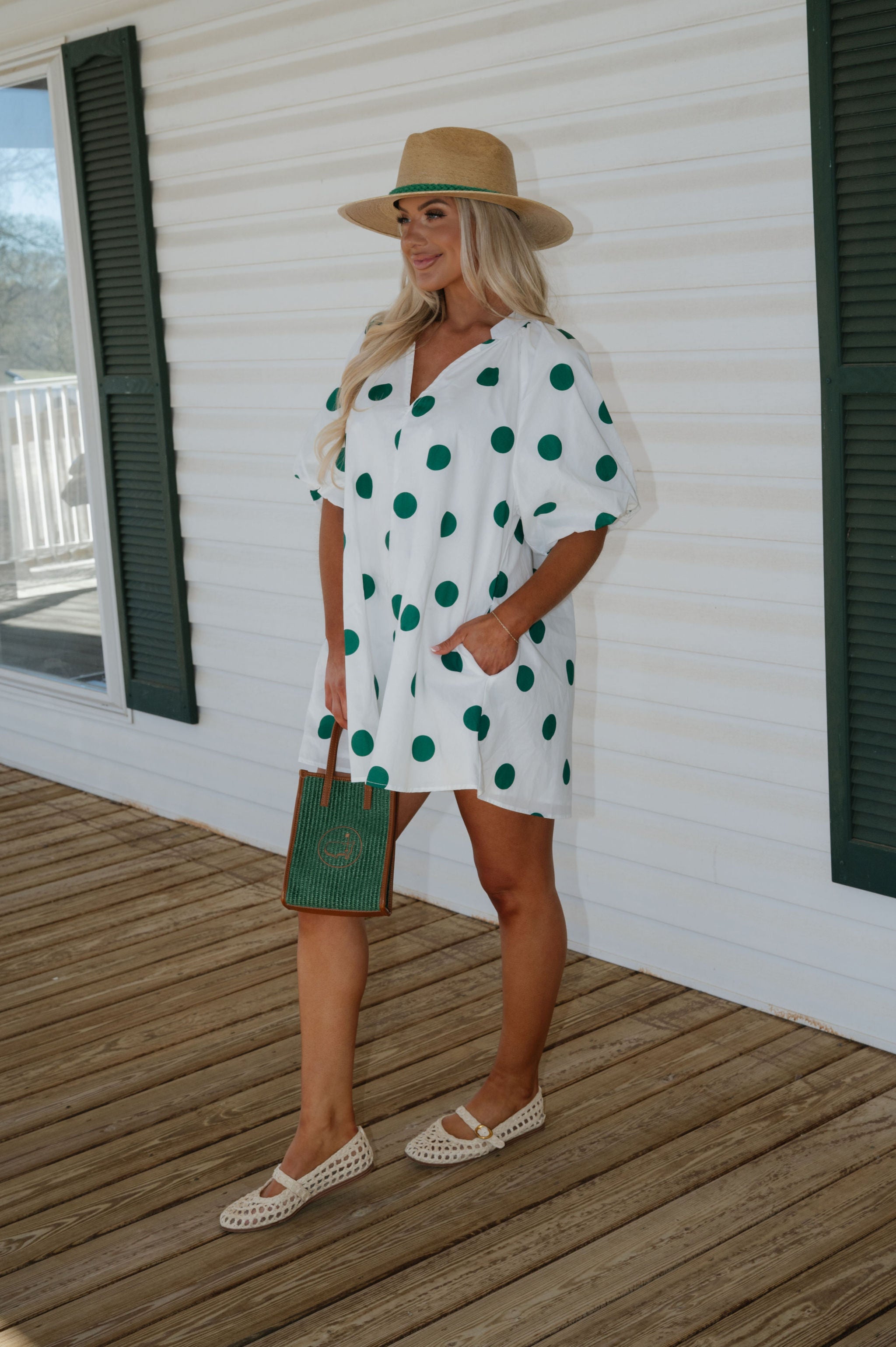 Devyn Polka Dot Mini Dress-Green