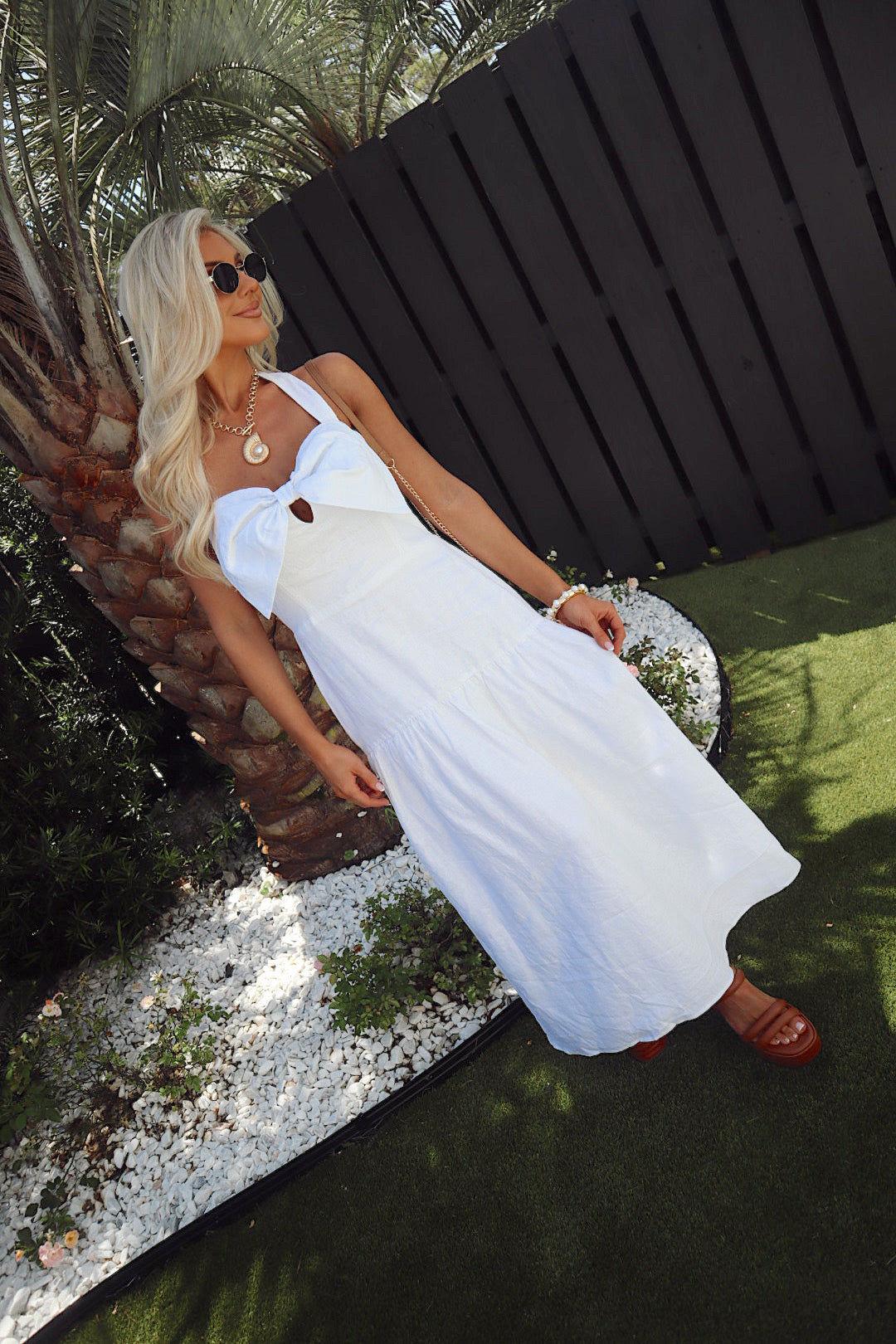 Bow Front Halter Maxi Dress- White