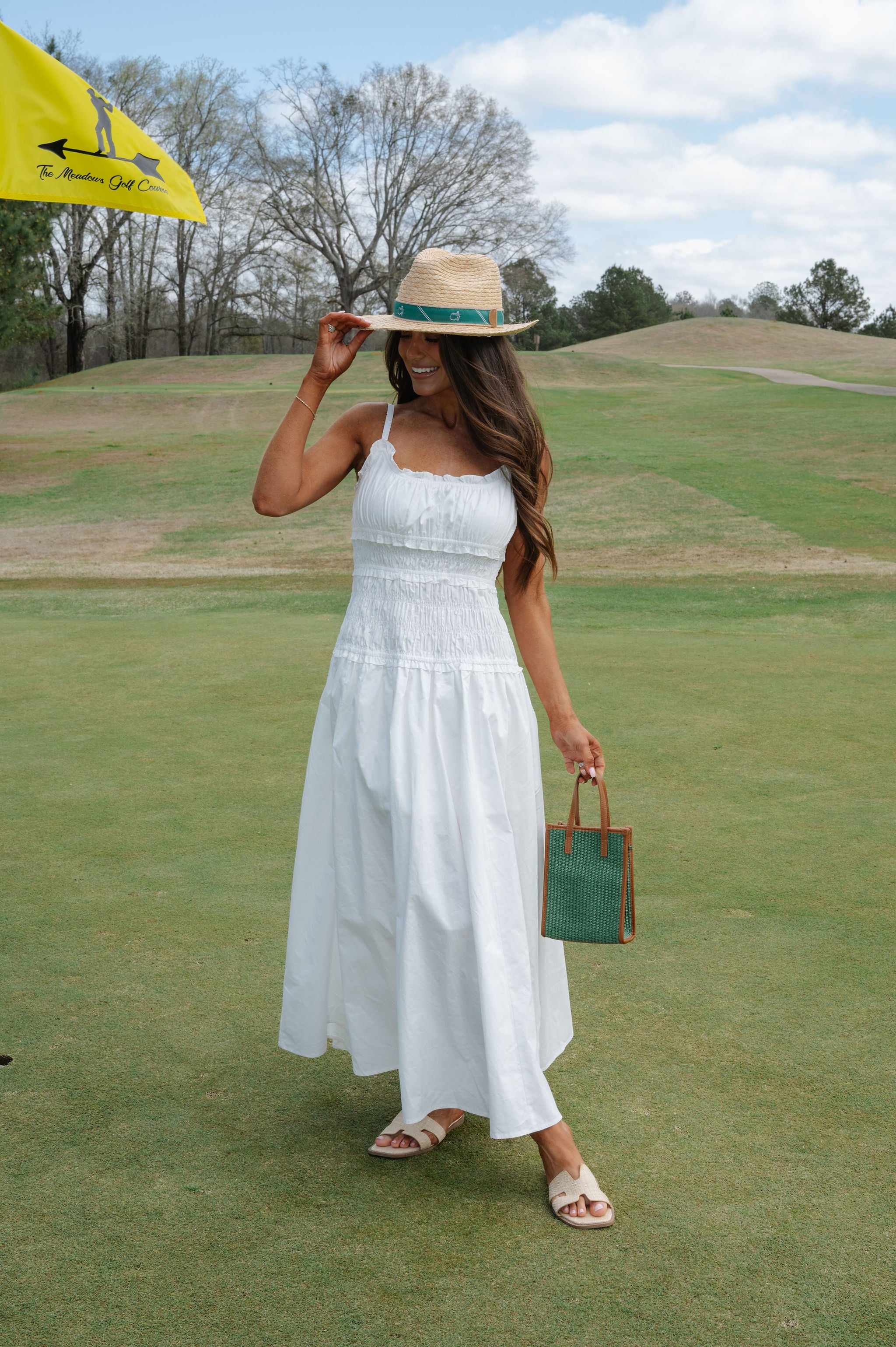 Smocked Maxi Dress-White