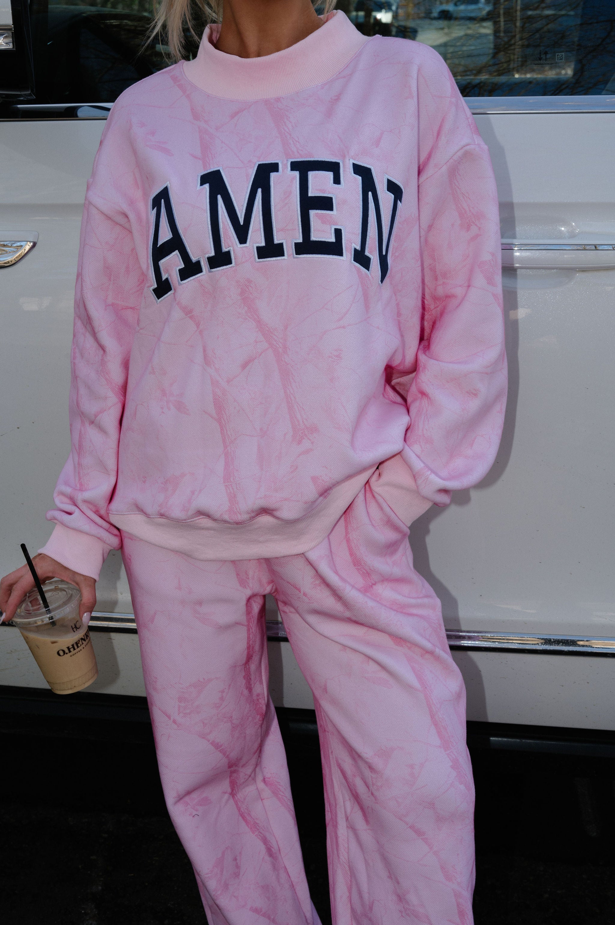 "Amen" Camo Mockneck-Pink