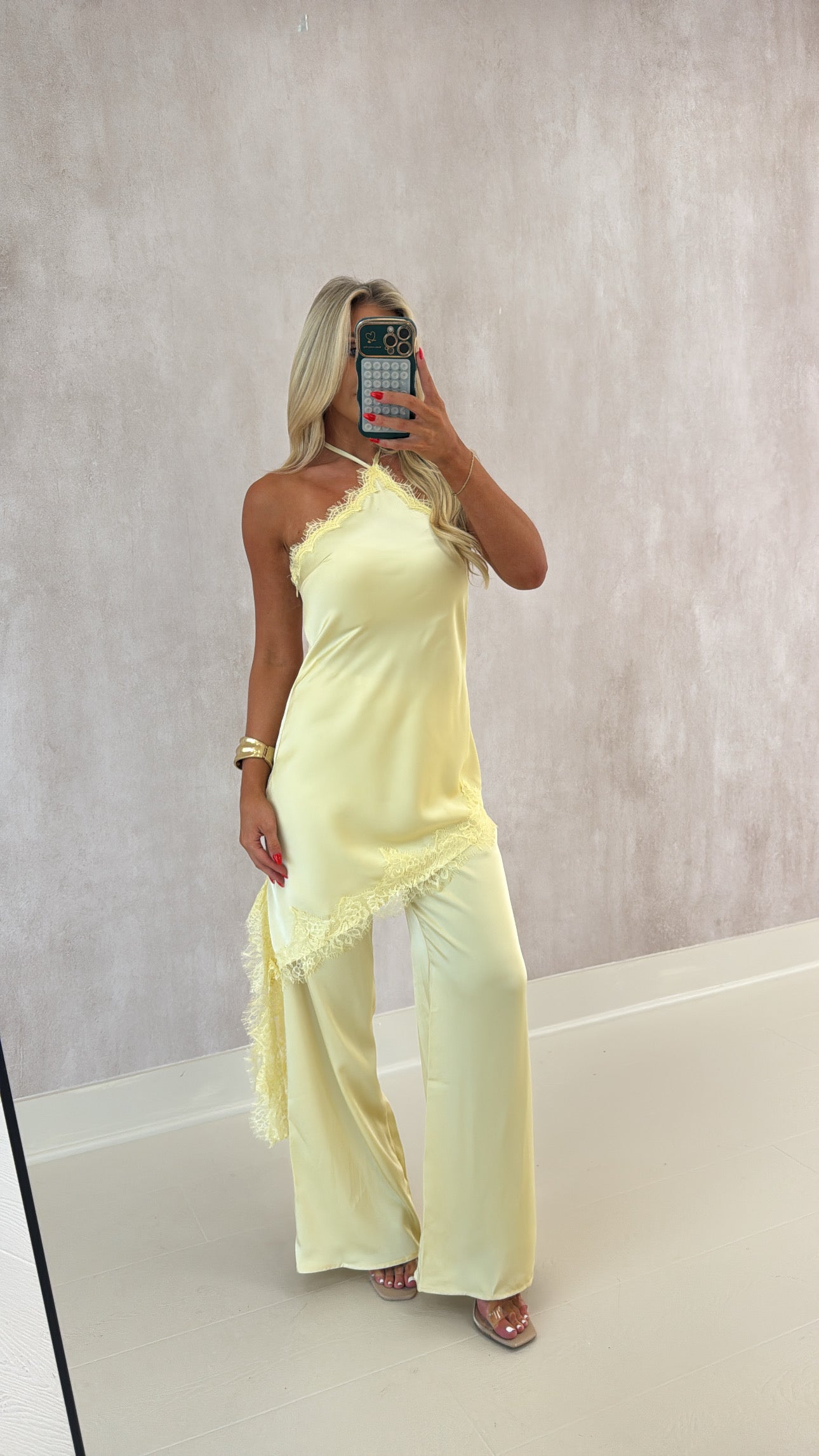 Jules Satin Halter Jumpsuit-Yellow