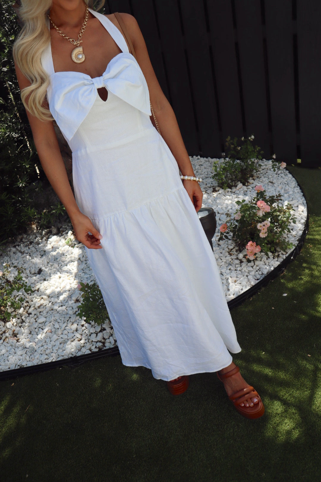 Bow Front Halter Maxi Dress- White