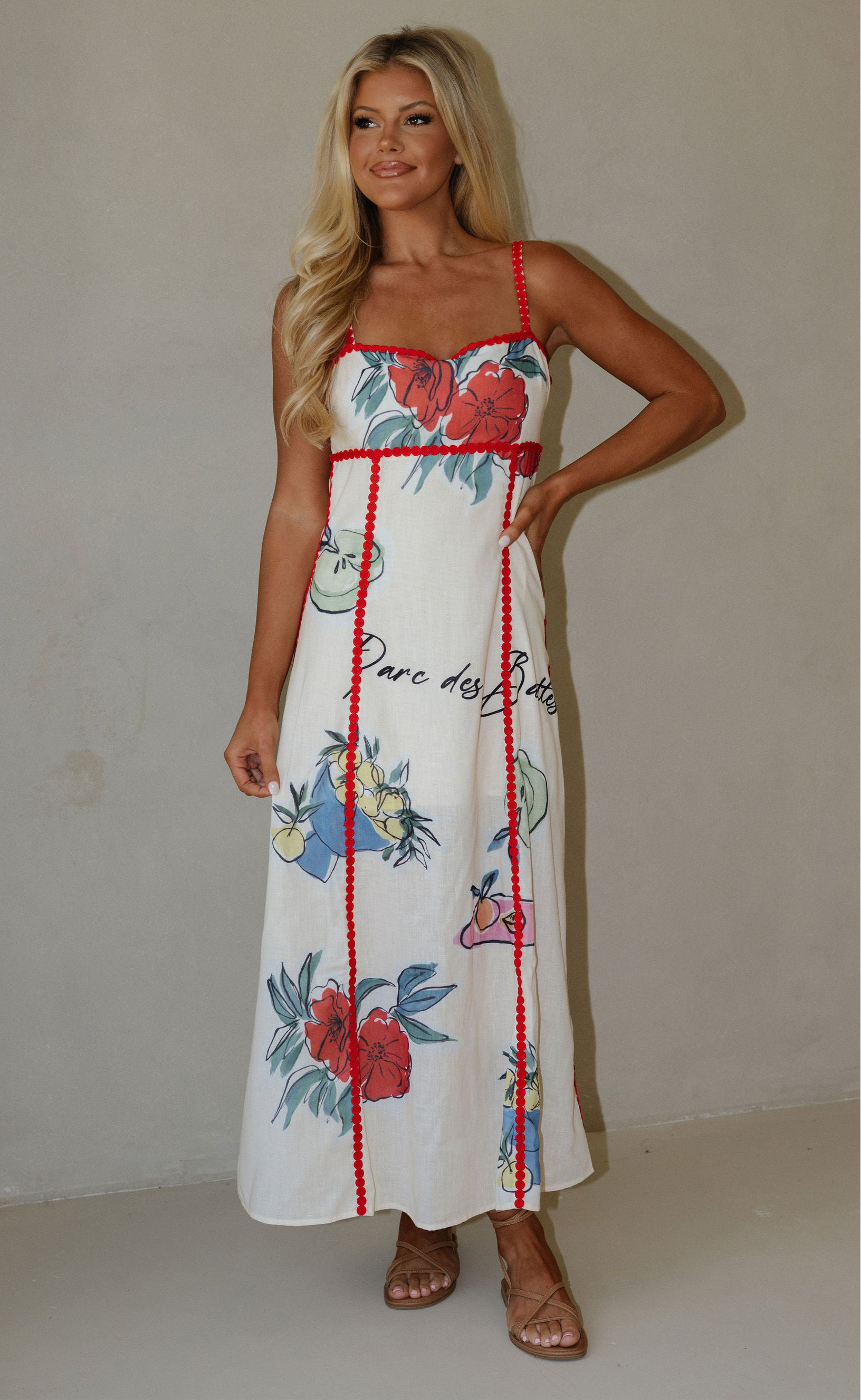 Romie Linen Trim Maxi Dress-Natural