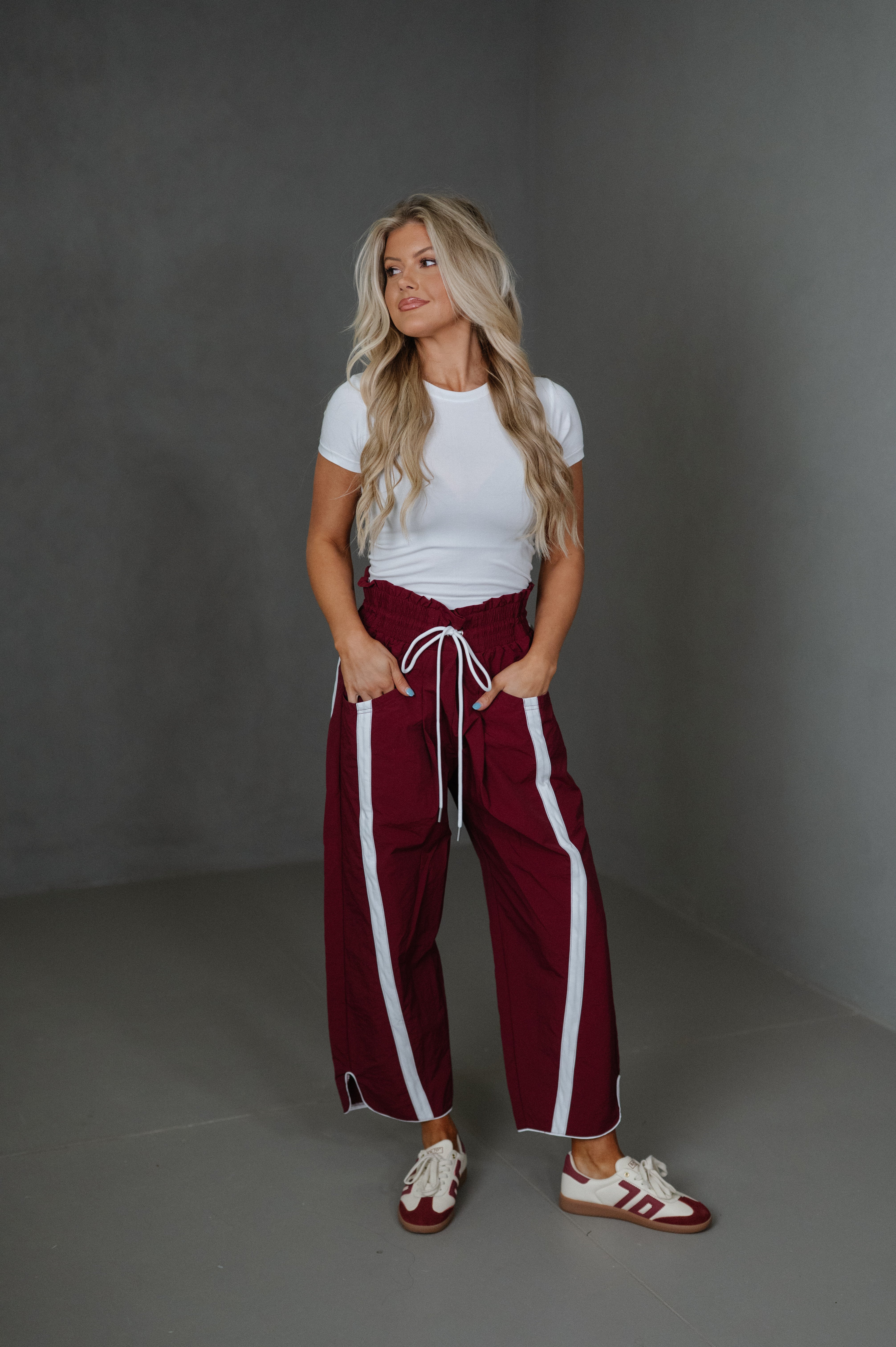 Windbreaker Side Stripe Pants-Burgundy