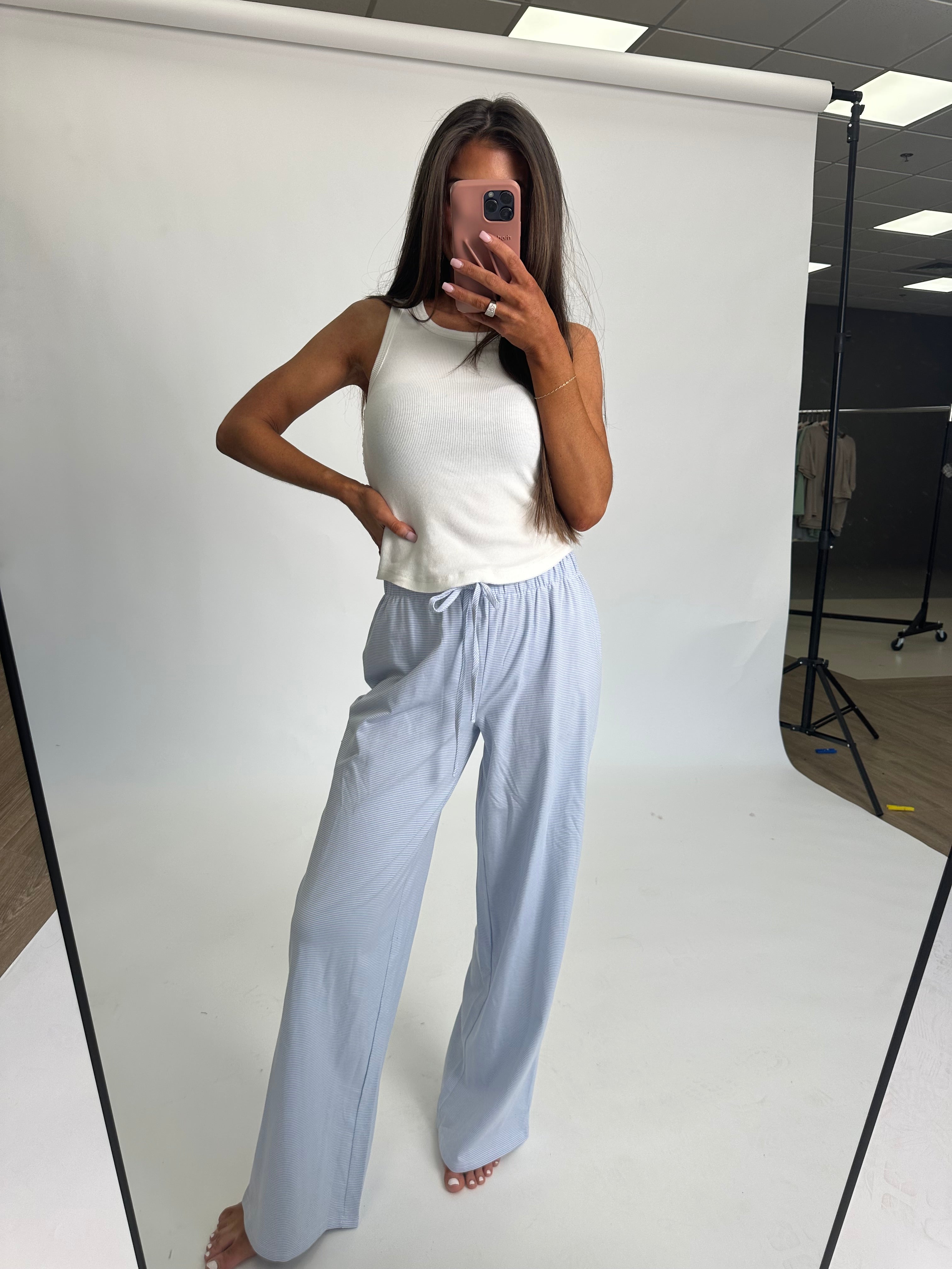 Cozy Striped Lounge Pants-Light Blue/White