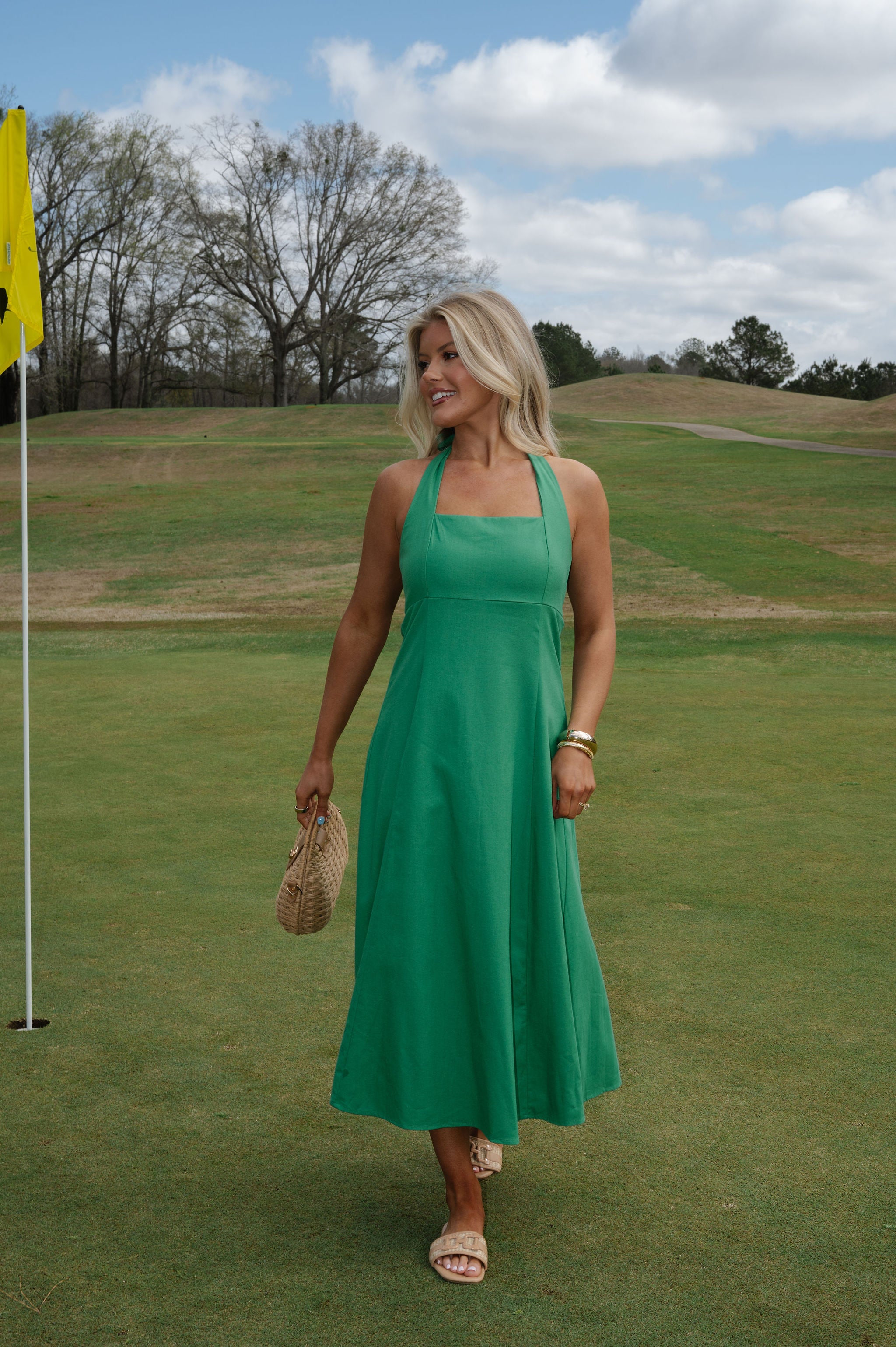 Jane Halter Midi Dress-Green