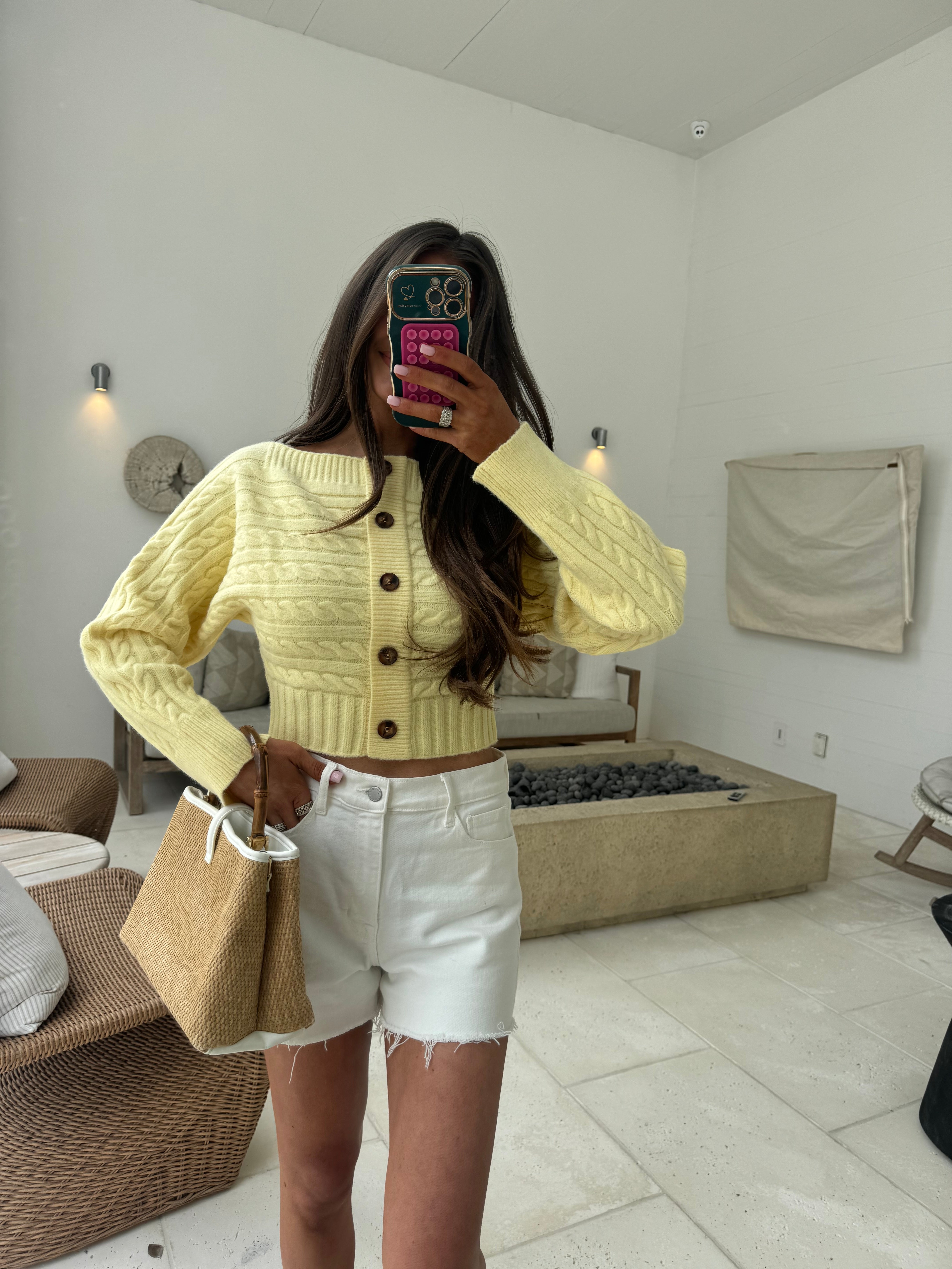 OTS Button Down Sweater Top-Yellow