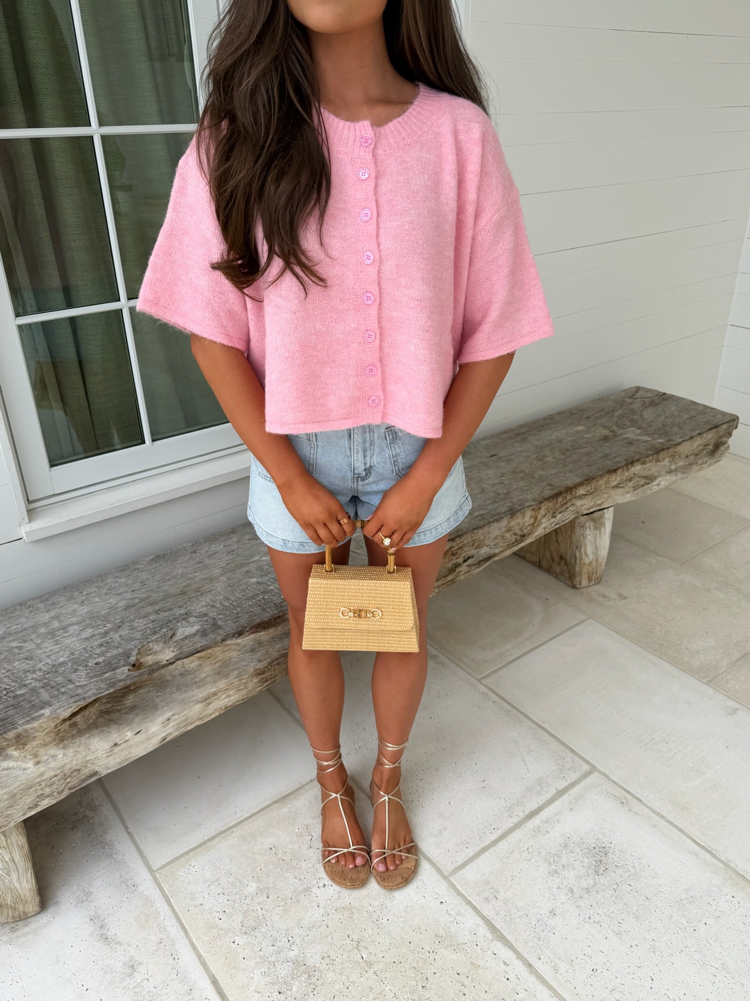 Channing Boxy Cardigan-Pink