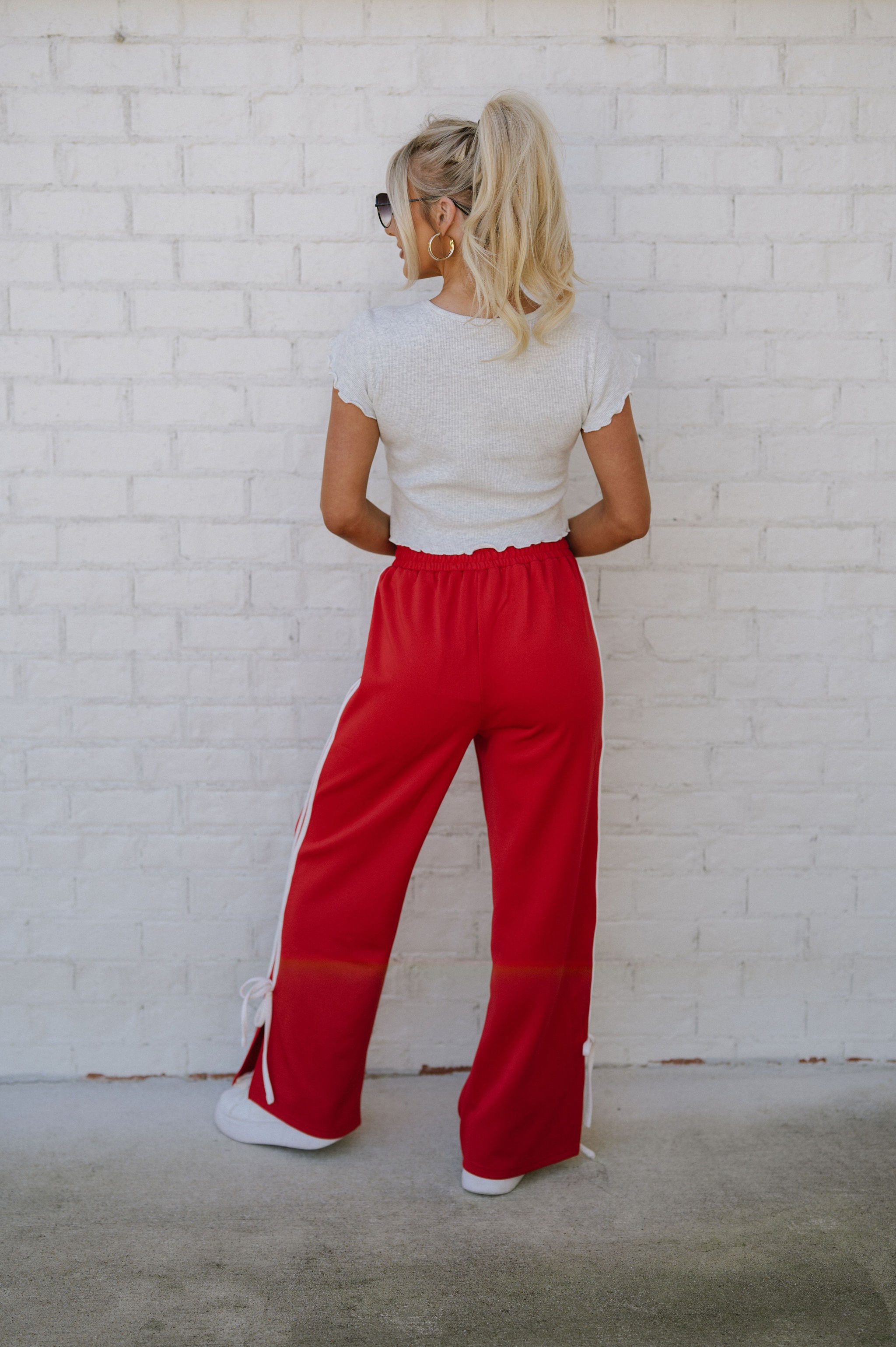 Tie Track Pants-Red/White