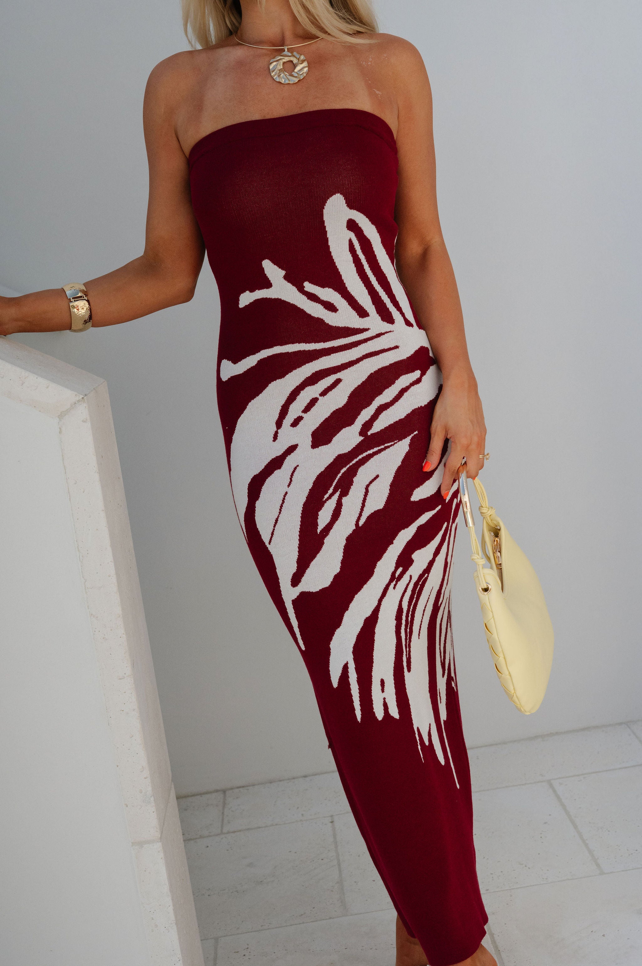 Gina Floral Knit Maxi Dress-Burgundy
