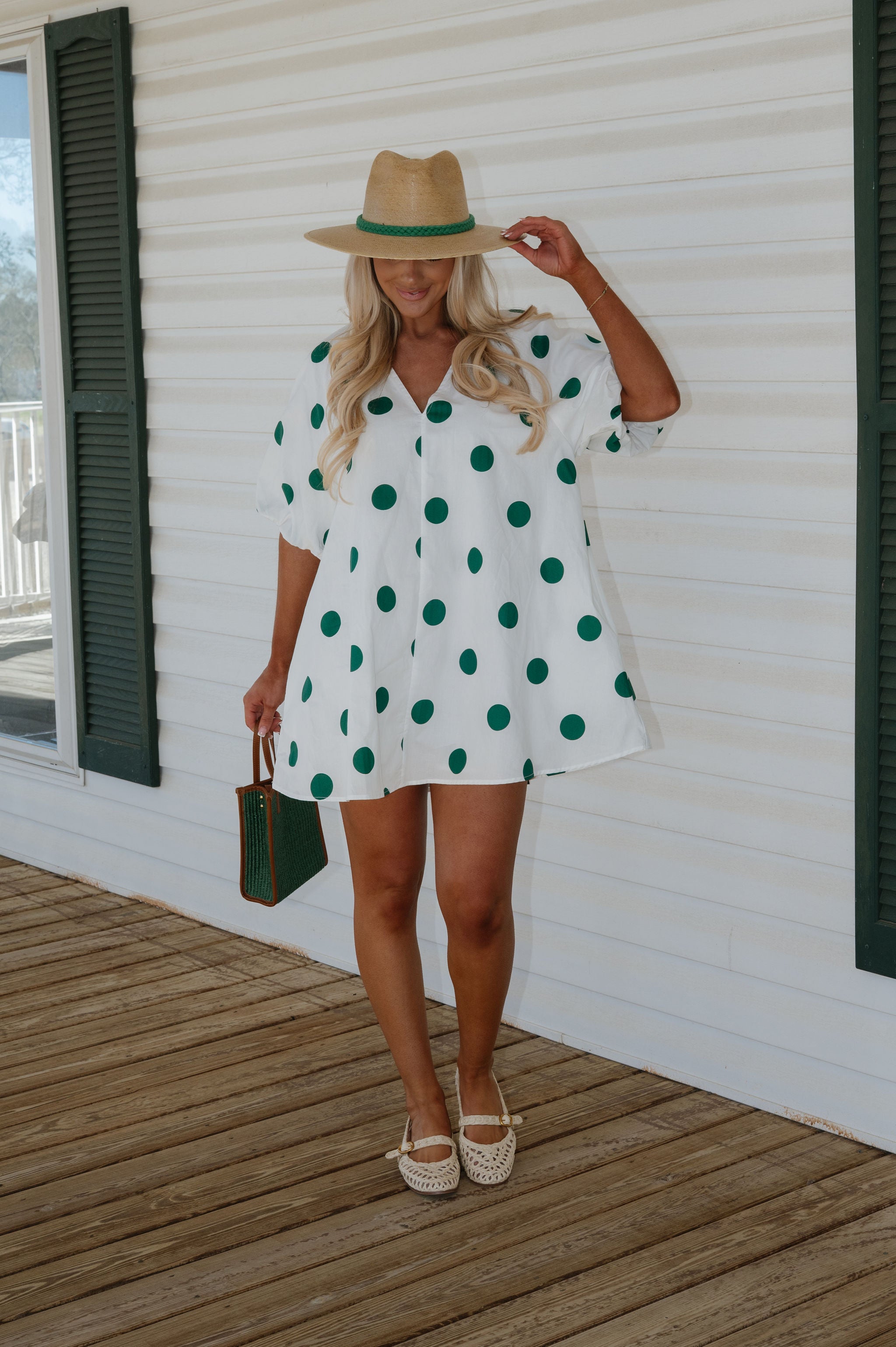 Devyn Polka Dot Mini Dress-Green