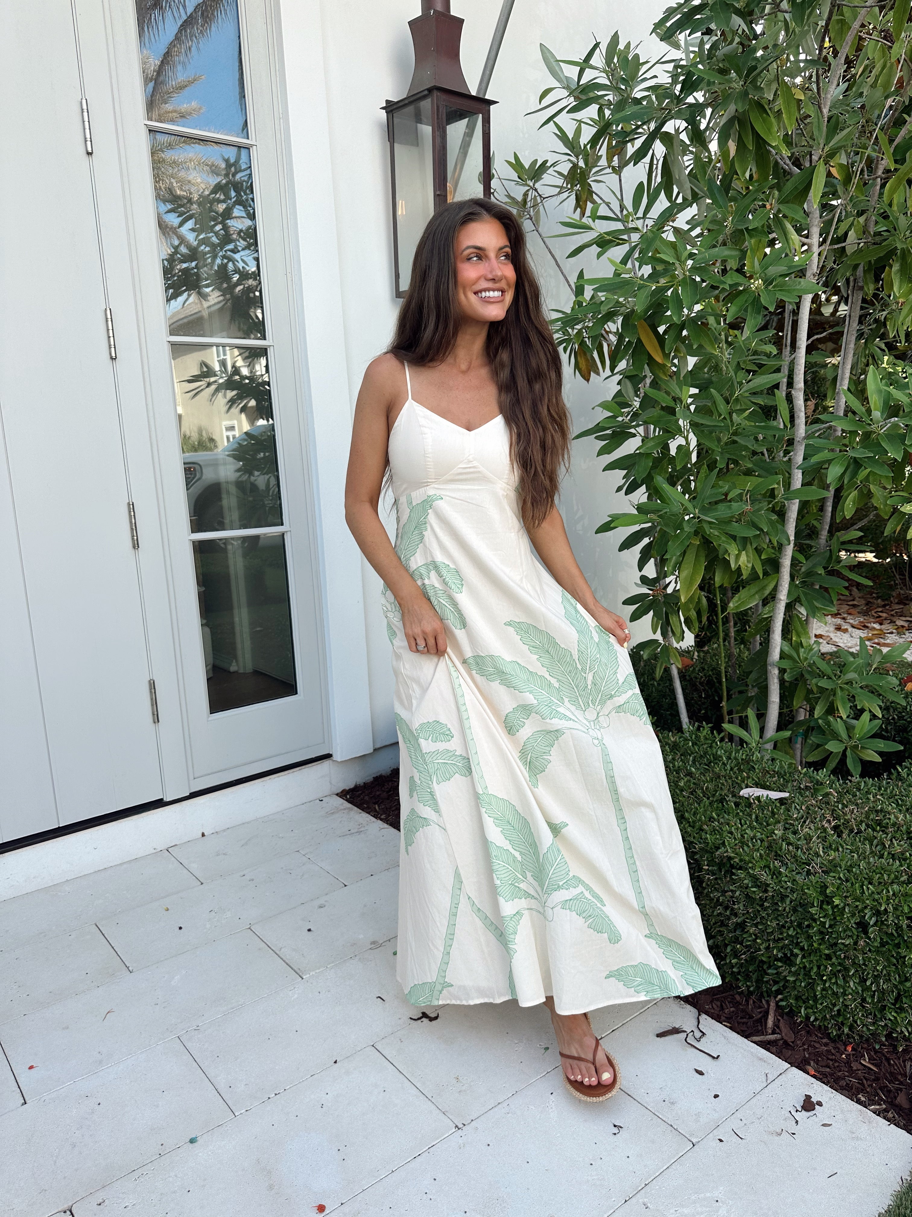 Palm Tree Maxi Dress-Green
