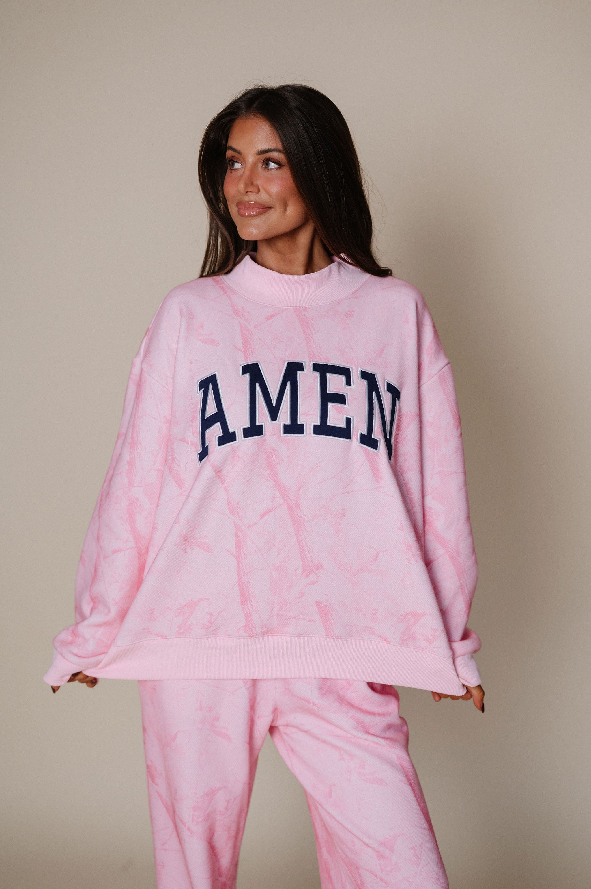 "Amen" Camo Mockneck-Pink