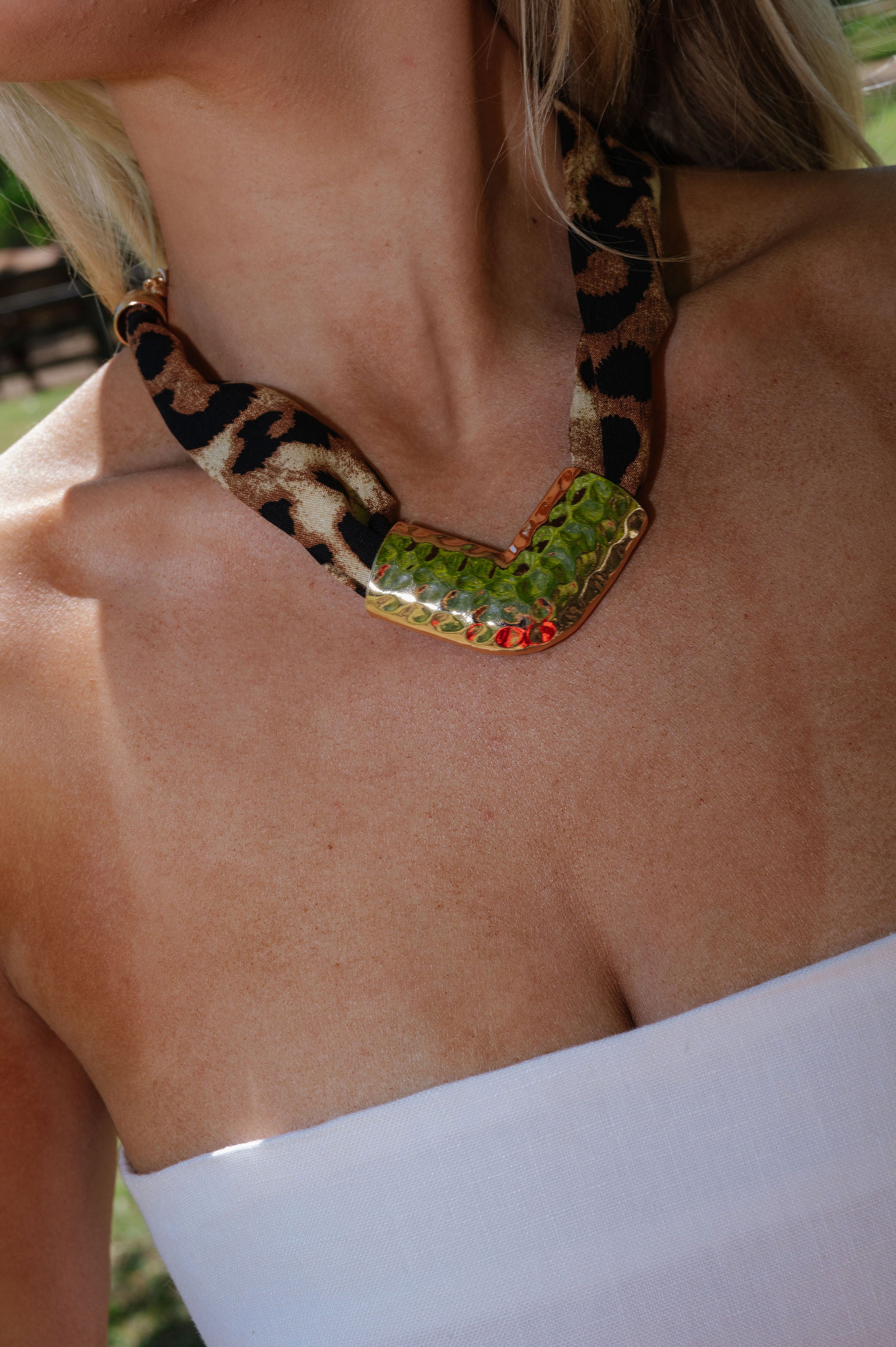 V Shaped Scarf Necklace Set- Leopard/Gold