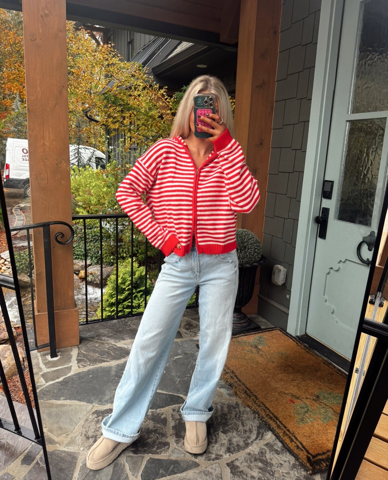 Callie Striped Hoodie-Red