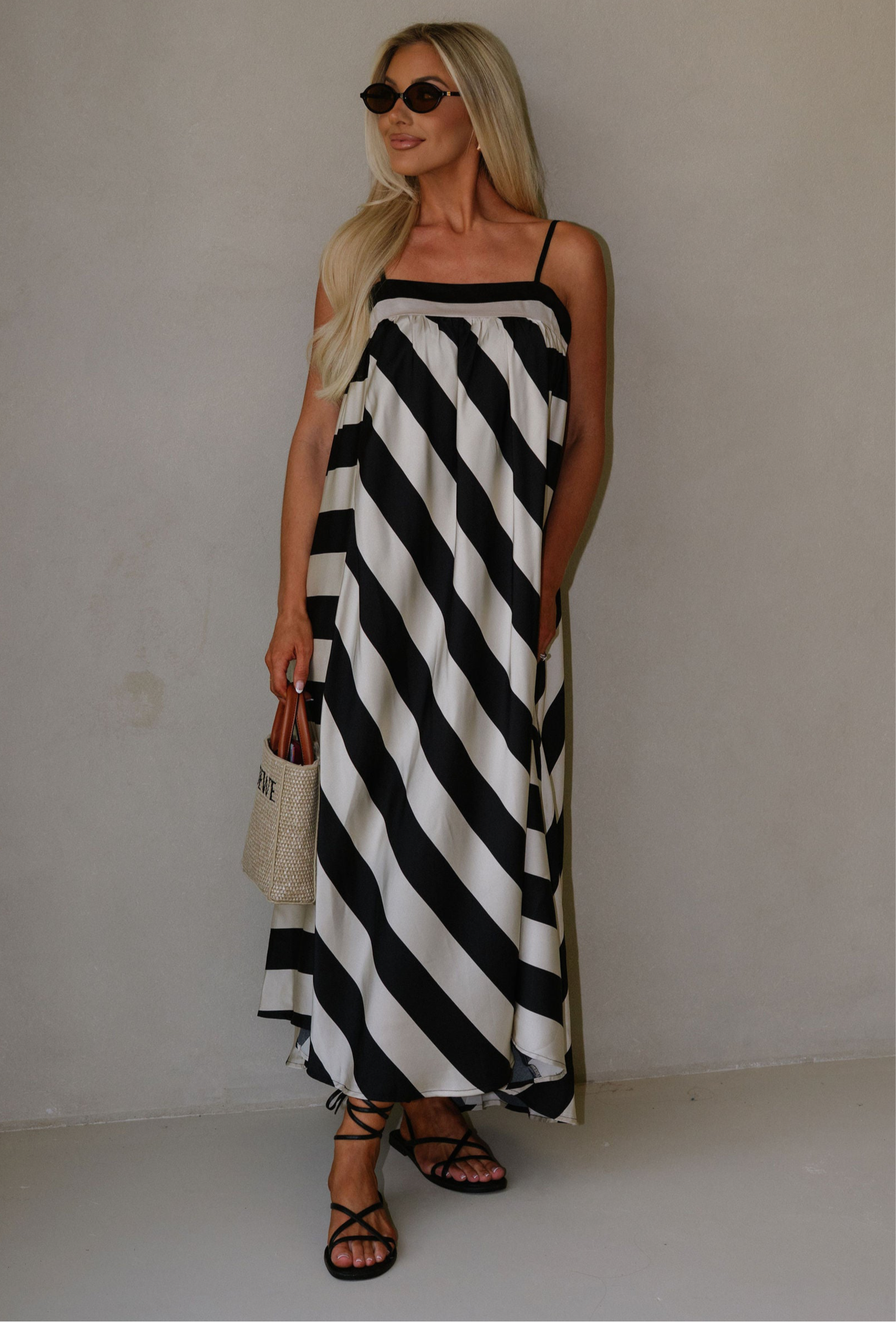 Harleigh Striped Maxi Dress-Cream/Black