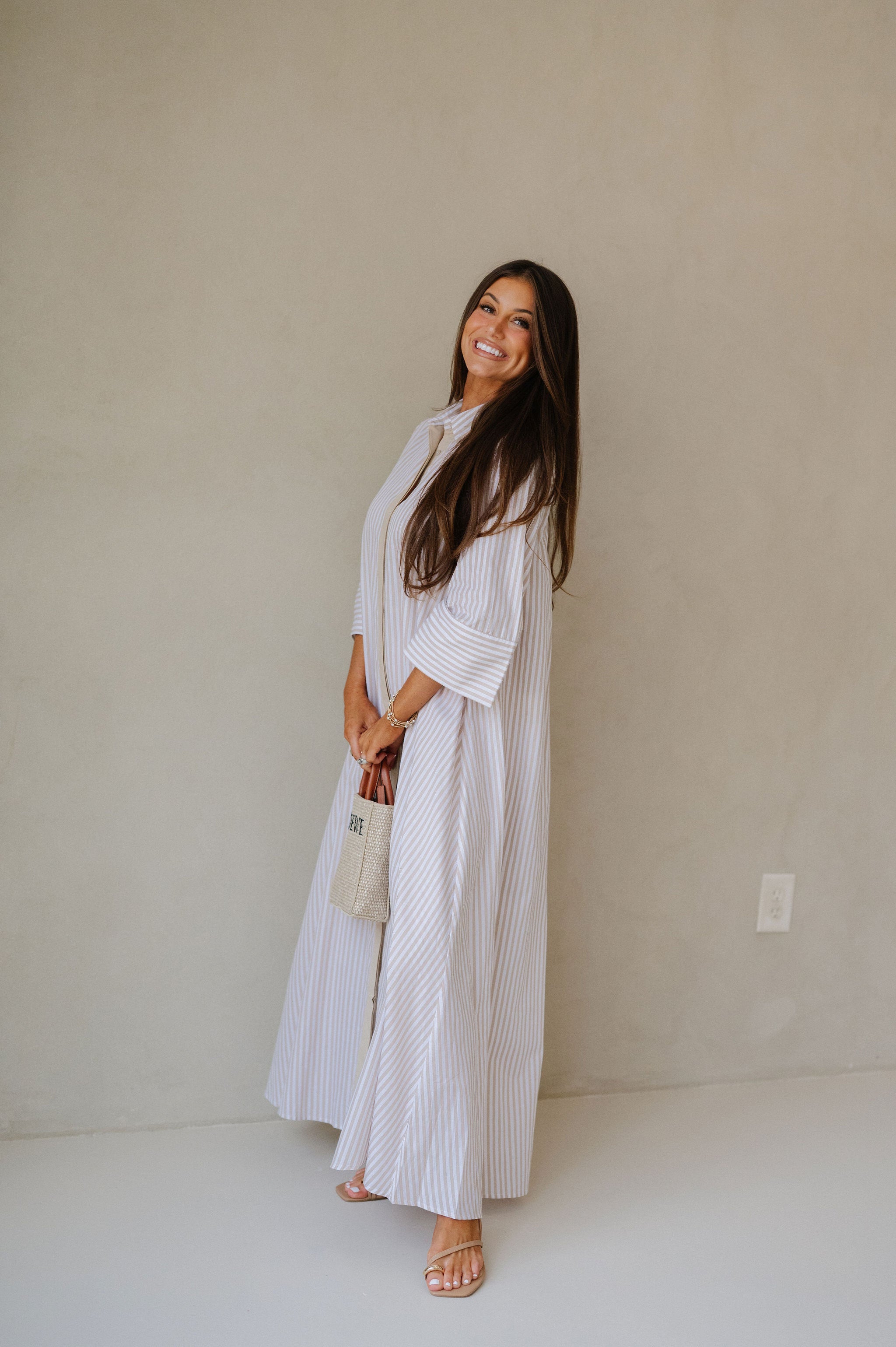 Archer Striped Shirt Dress-Tan
