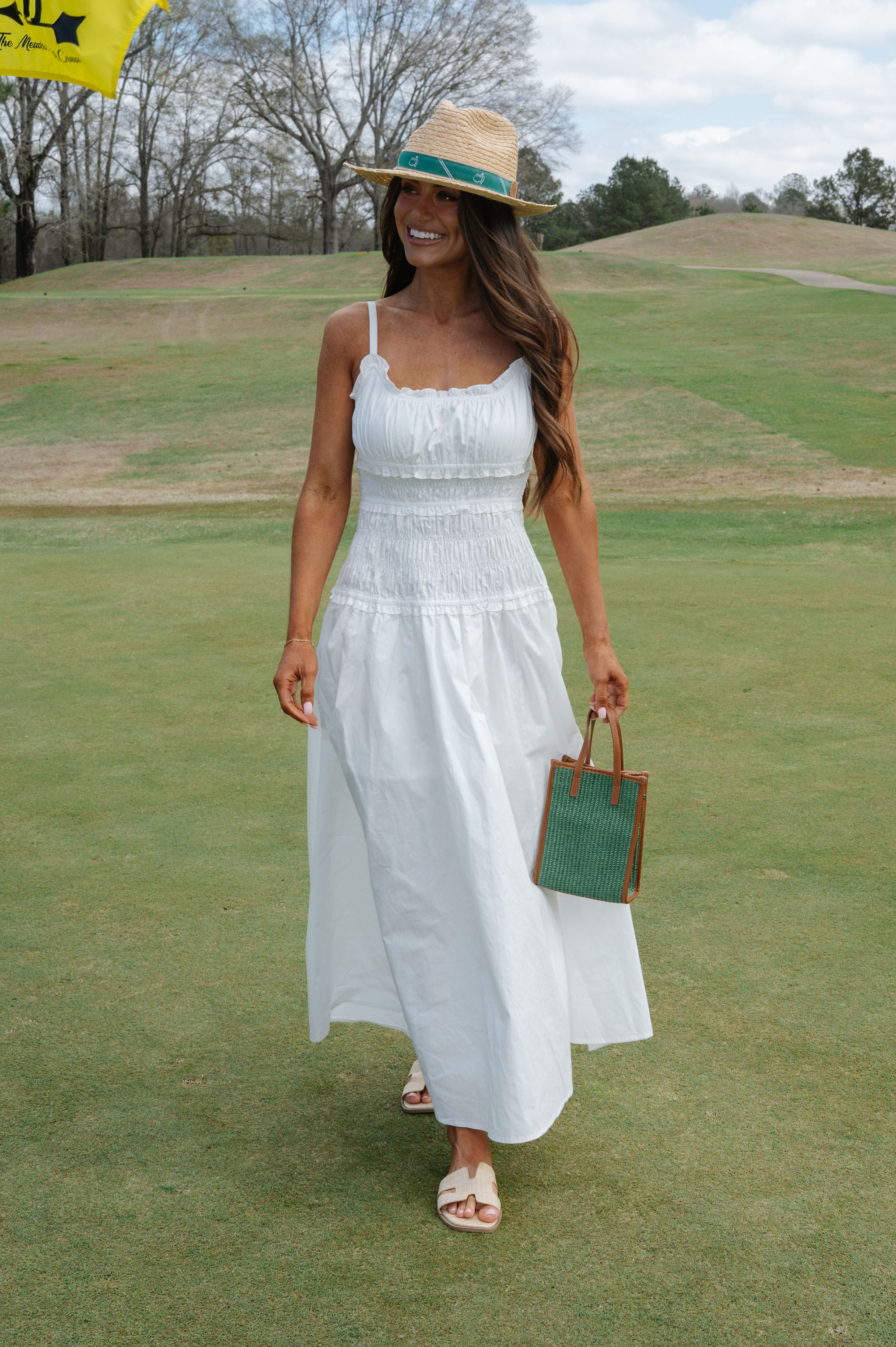 Smocked Maxi Dress-White