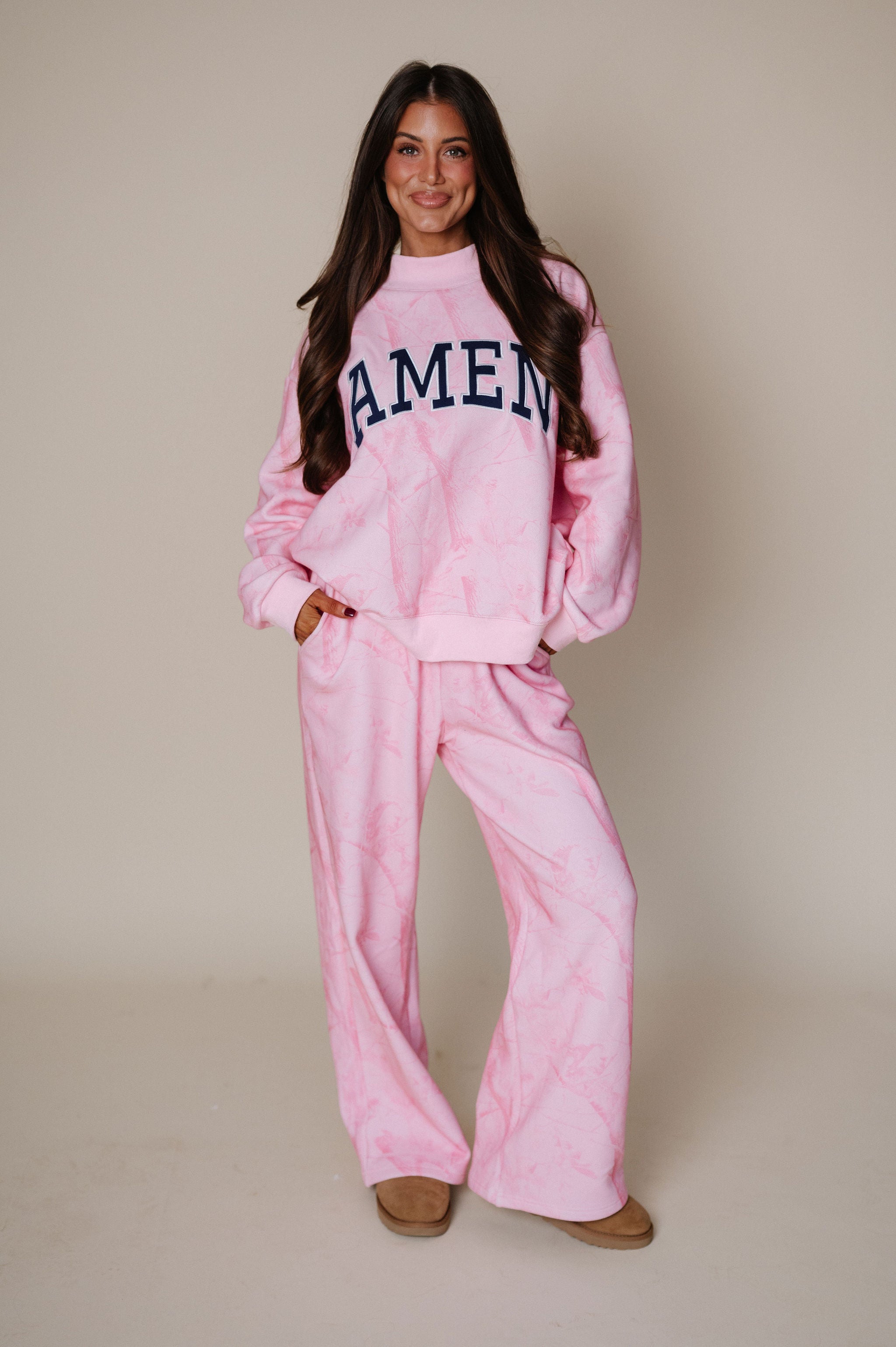 "Amen" Camo Mockneck-Pink
