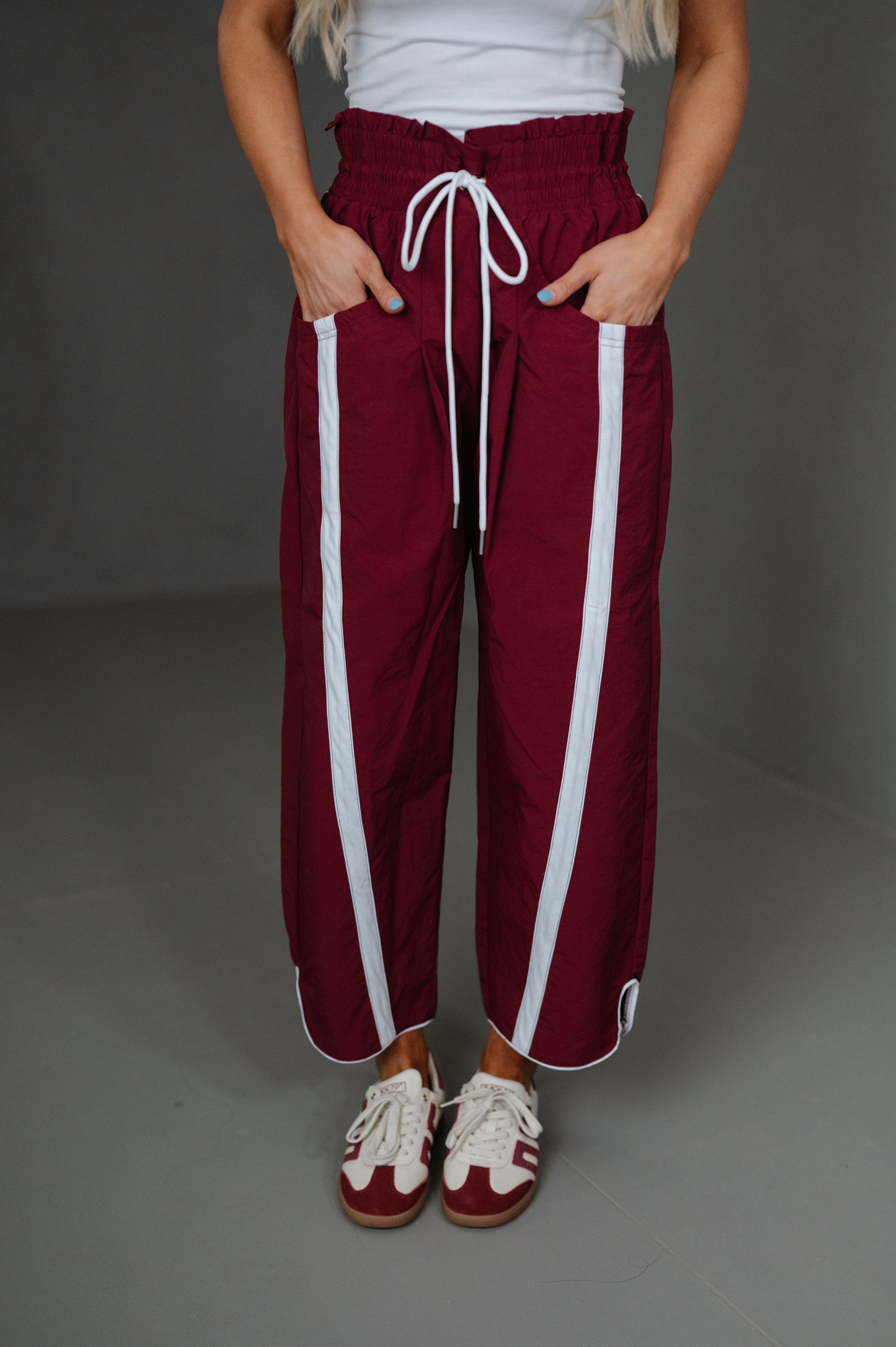 Windbreaker Side Stripe Pants-Burgundy