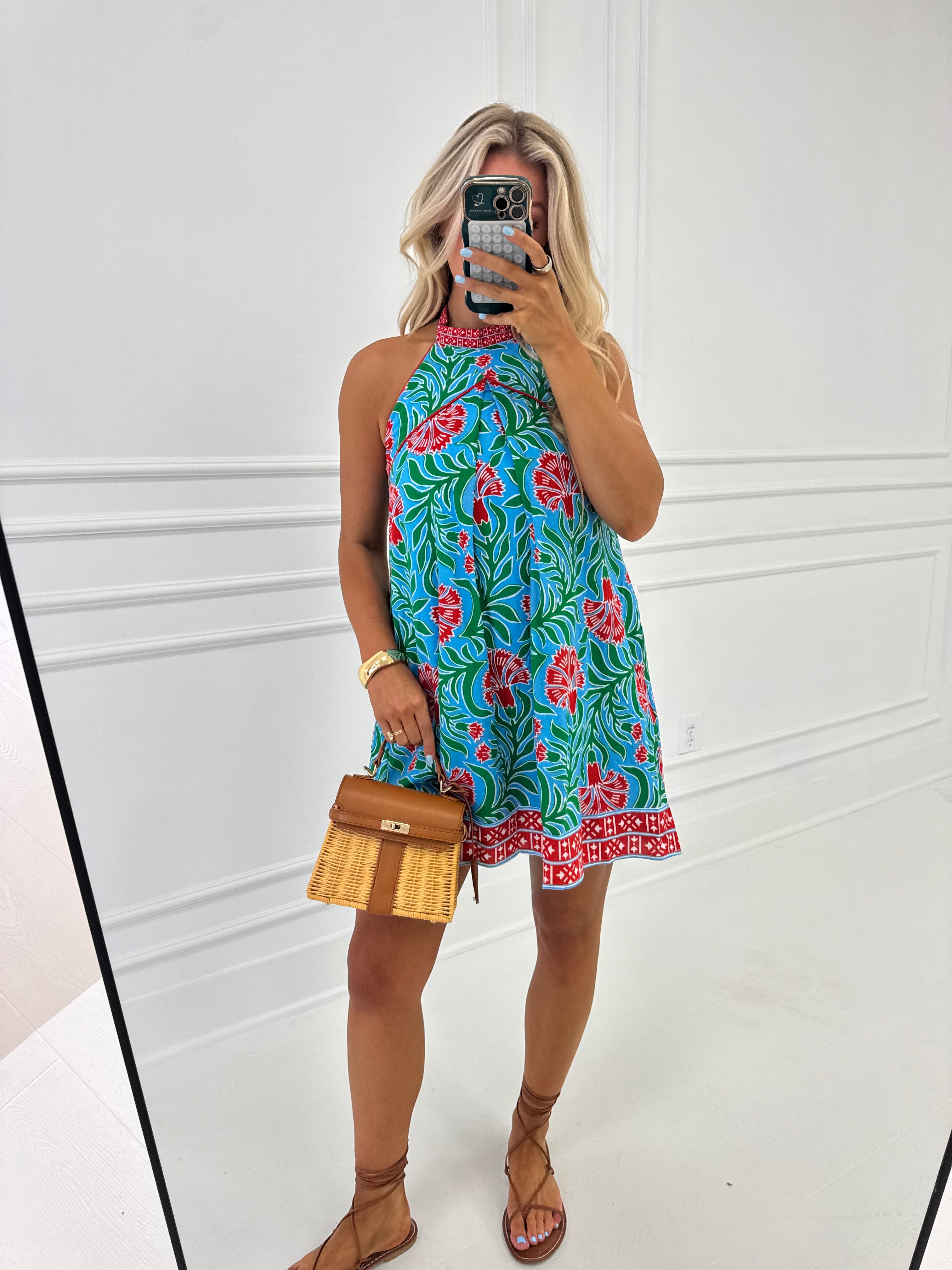 Maui Floral Halter Dress-Blue
