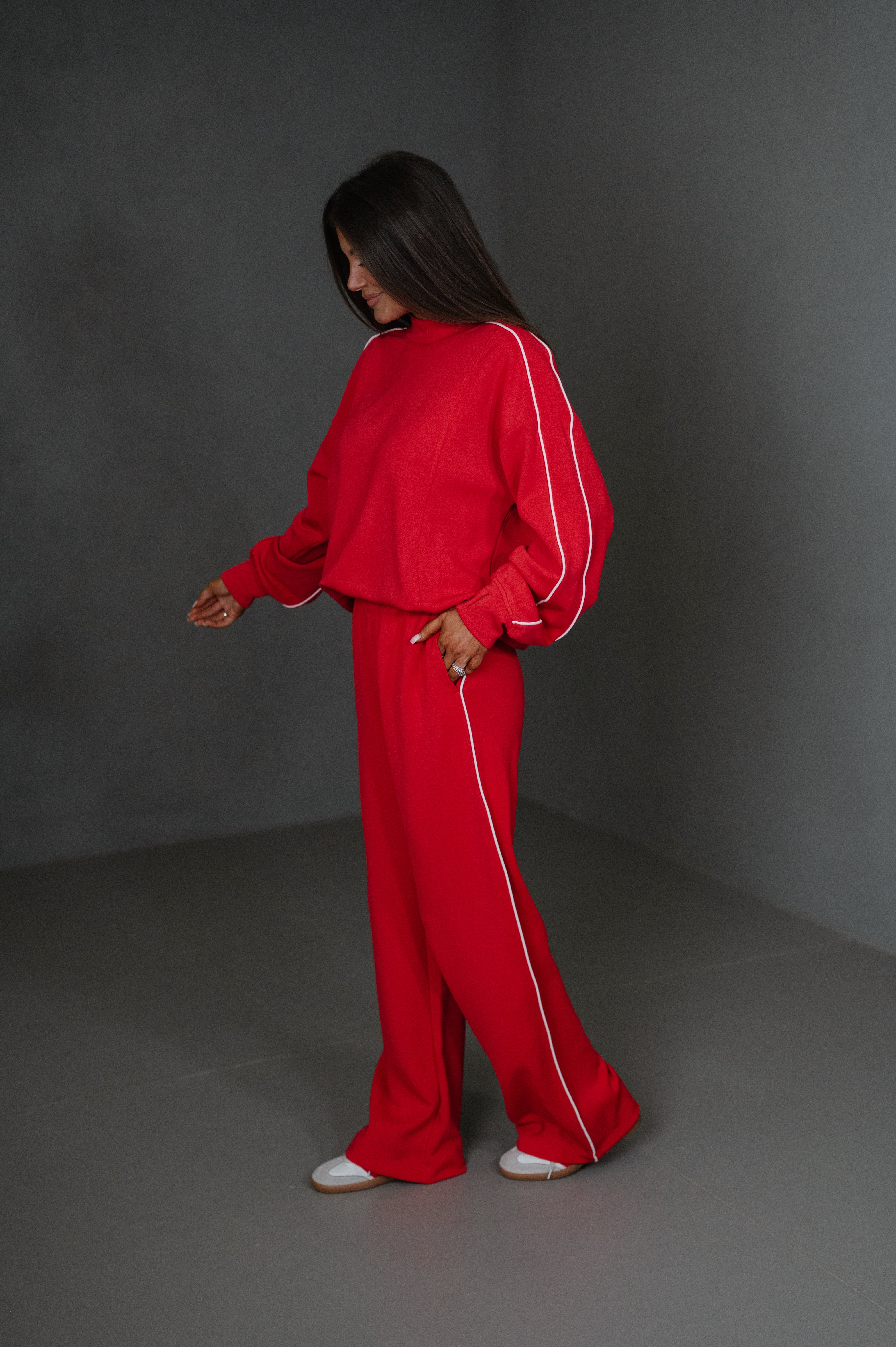 Piper Scuba Pants Set-Red/Cream