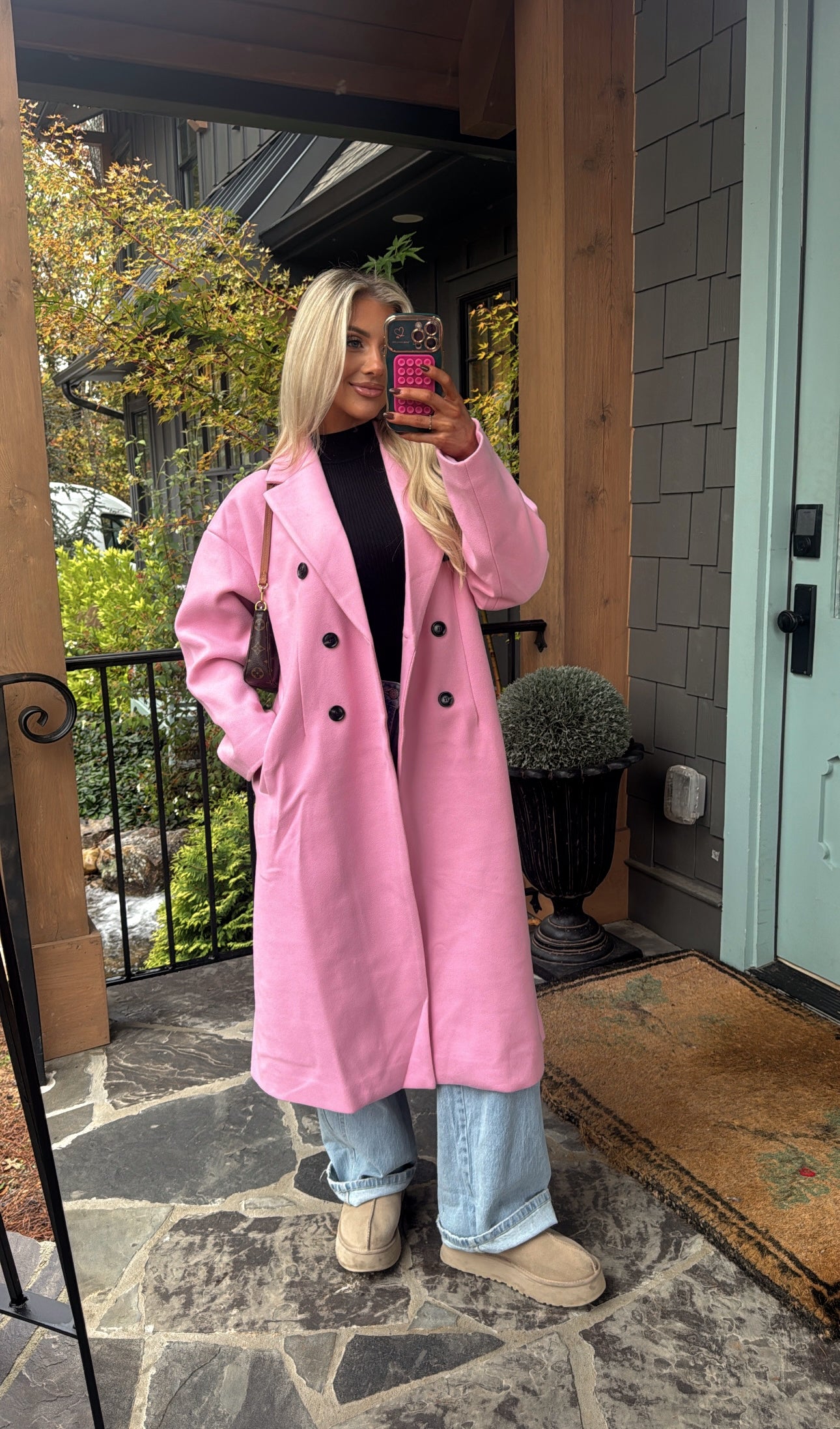 Chic Lapel Coat-Pink