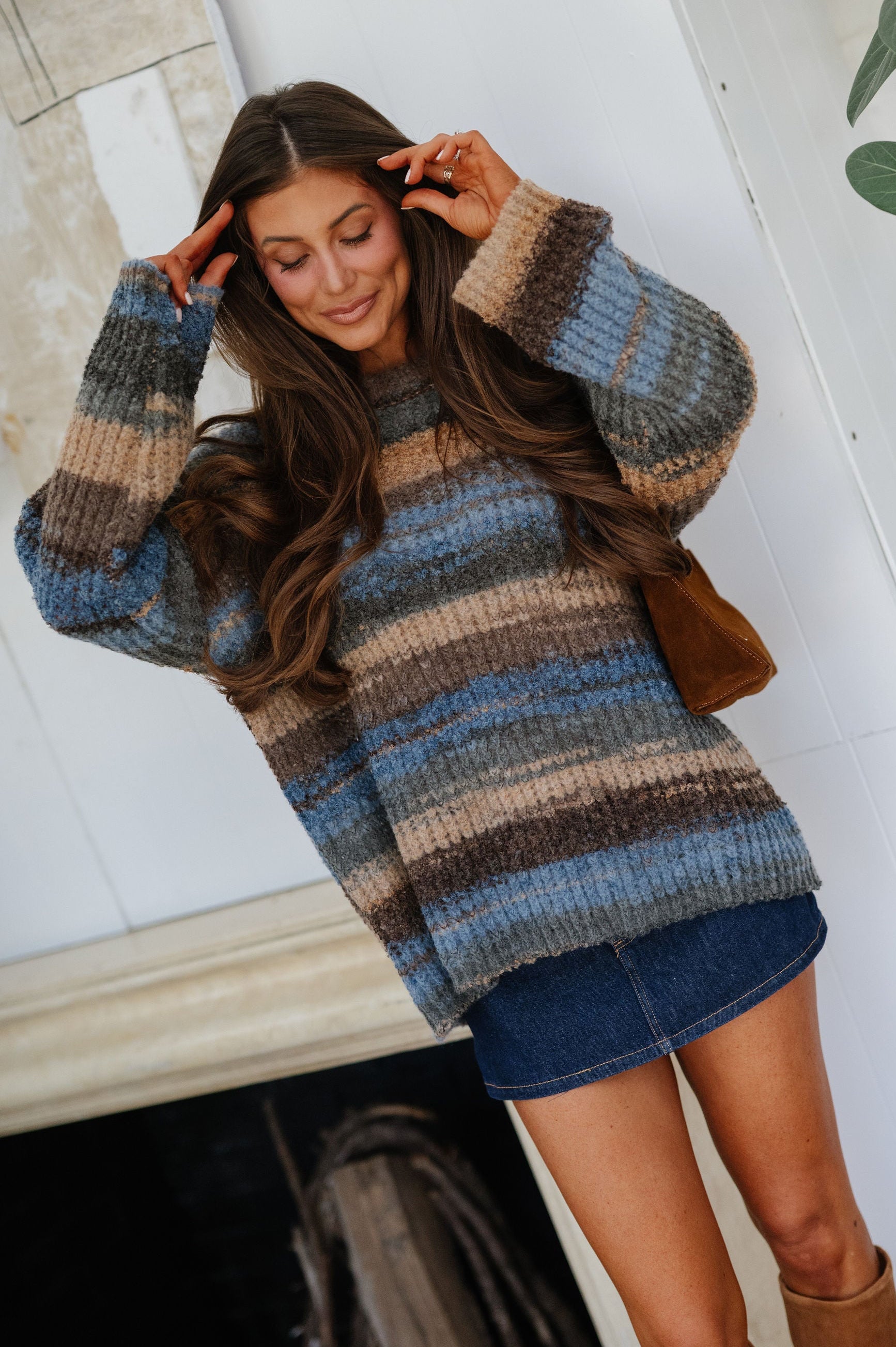 Charlotte Knit Striped Sweater-Brown/Blue