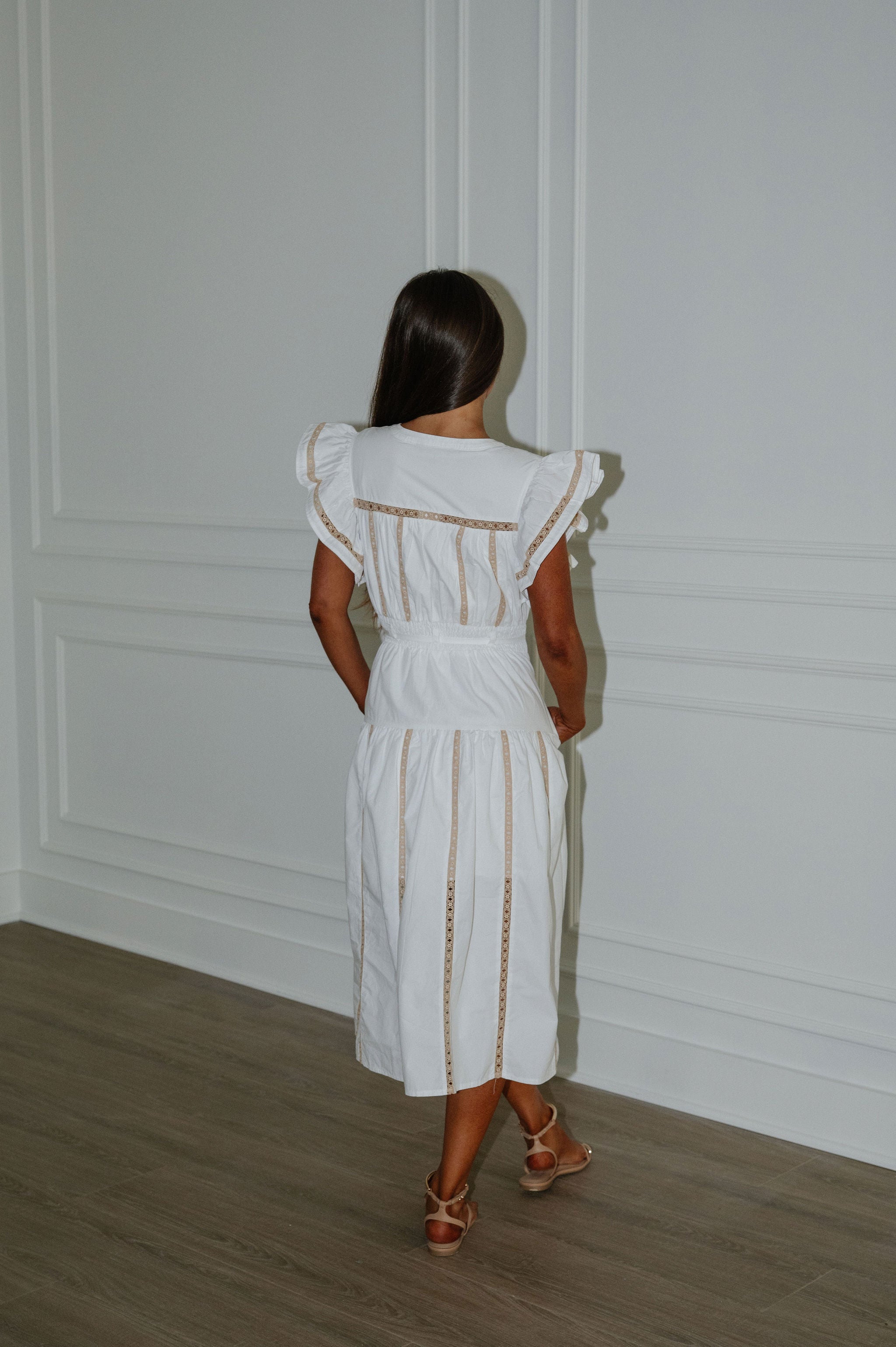 Lorie Poplin Midi Dress-Off White