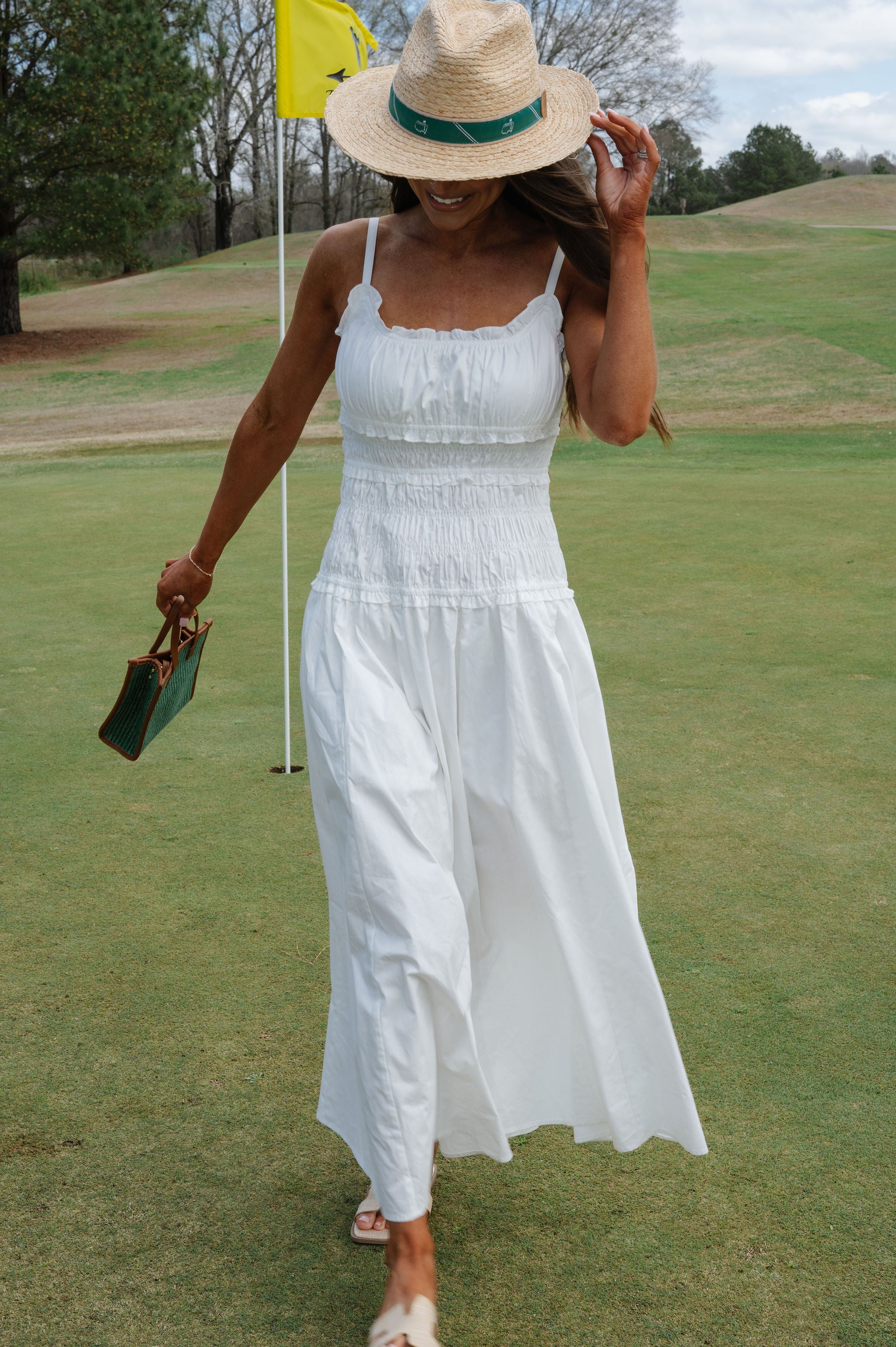 Smocked Maxi Dress-White L Smocked Maxi Dress-White L