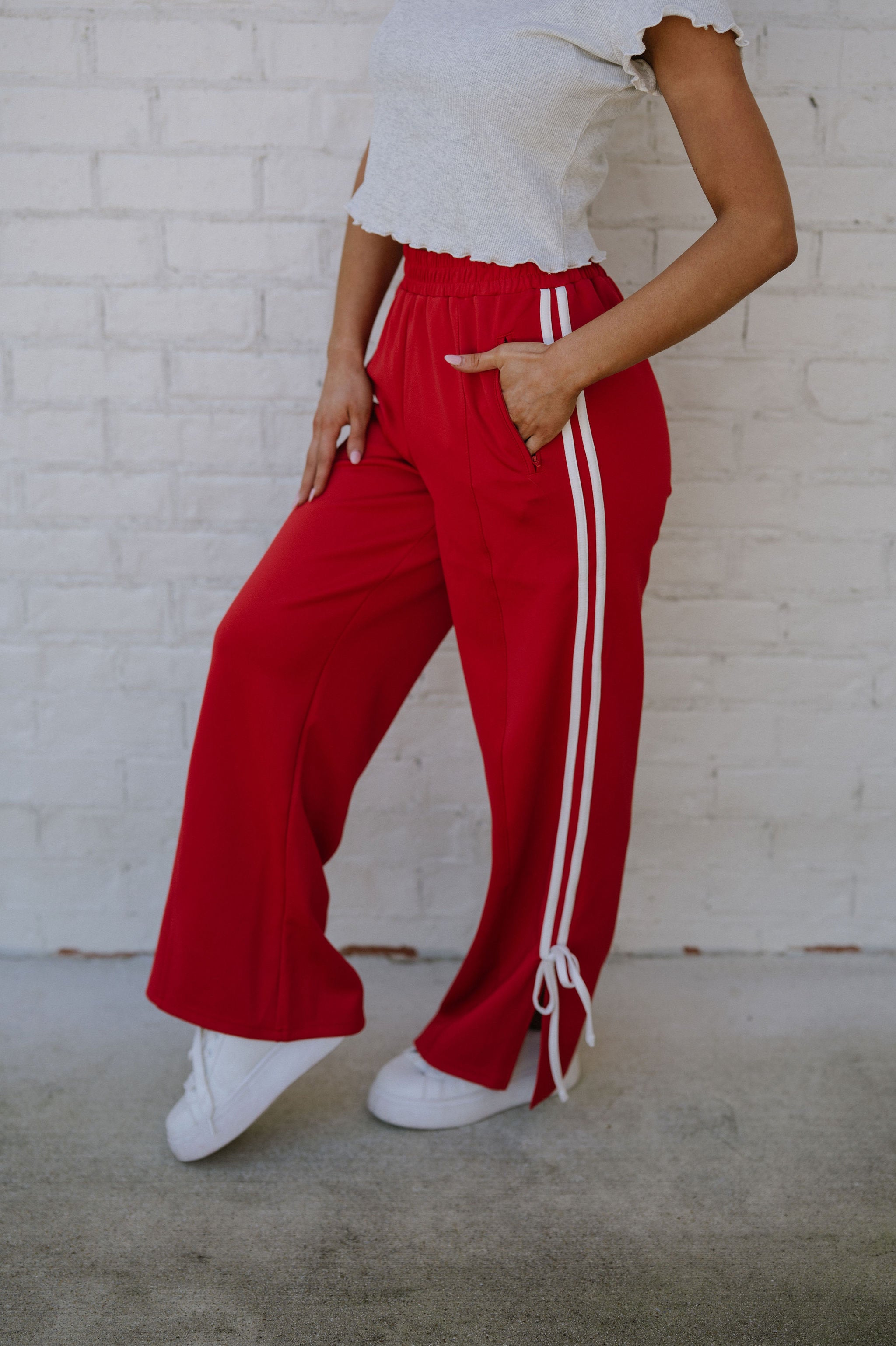 Tie Track Pants-Red/White