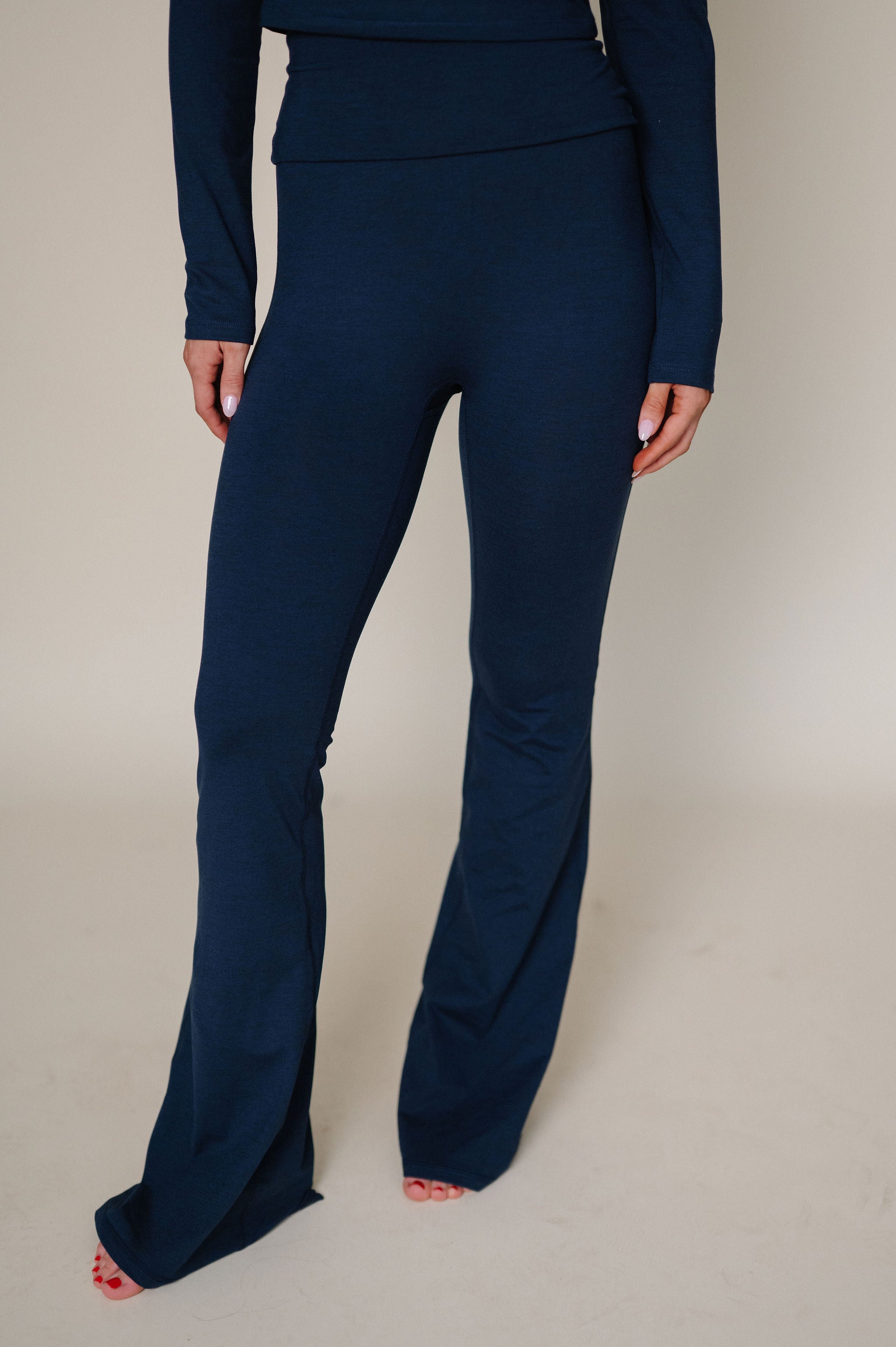 TT Active Fold Over Legging-Heathered Navy
