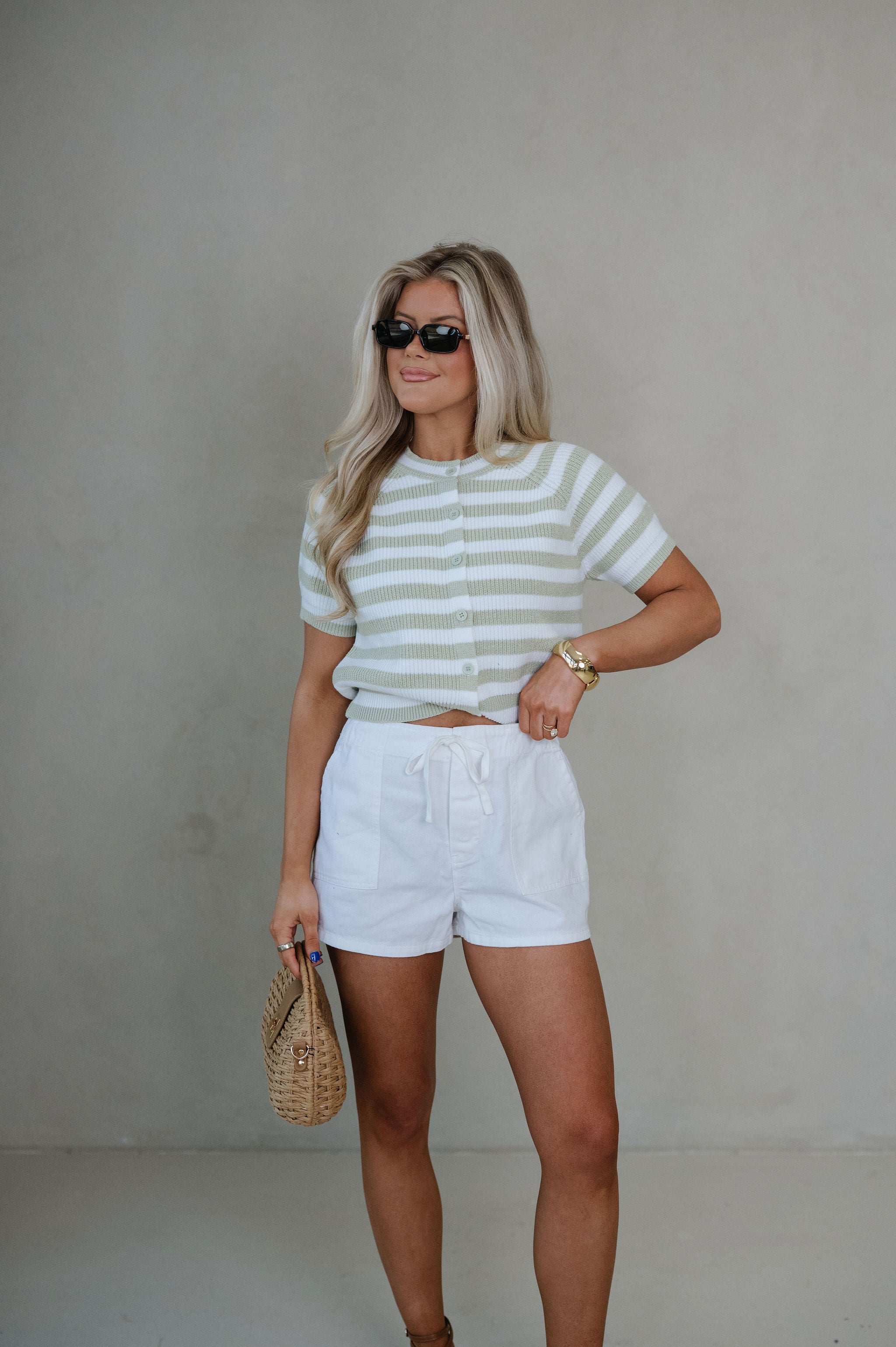 Cassie Striped Cardigan-Sage/White