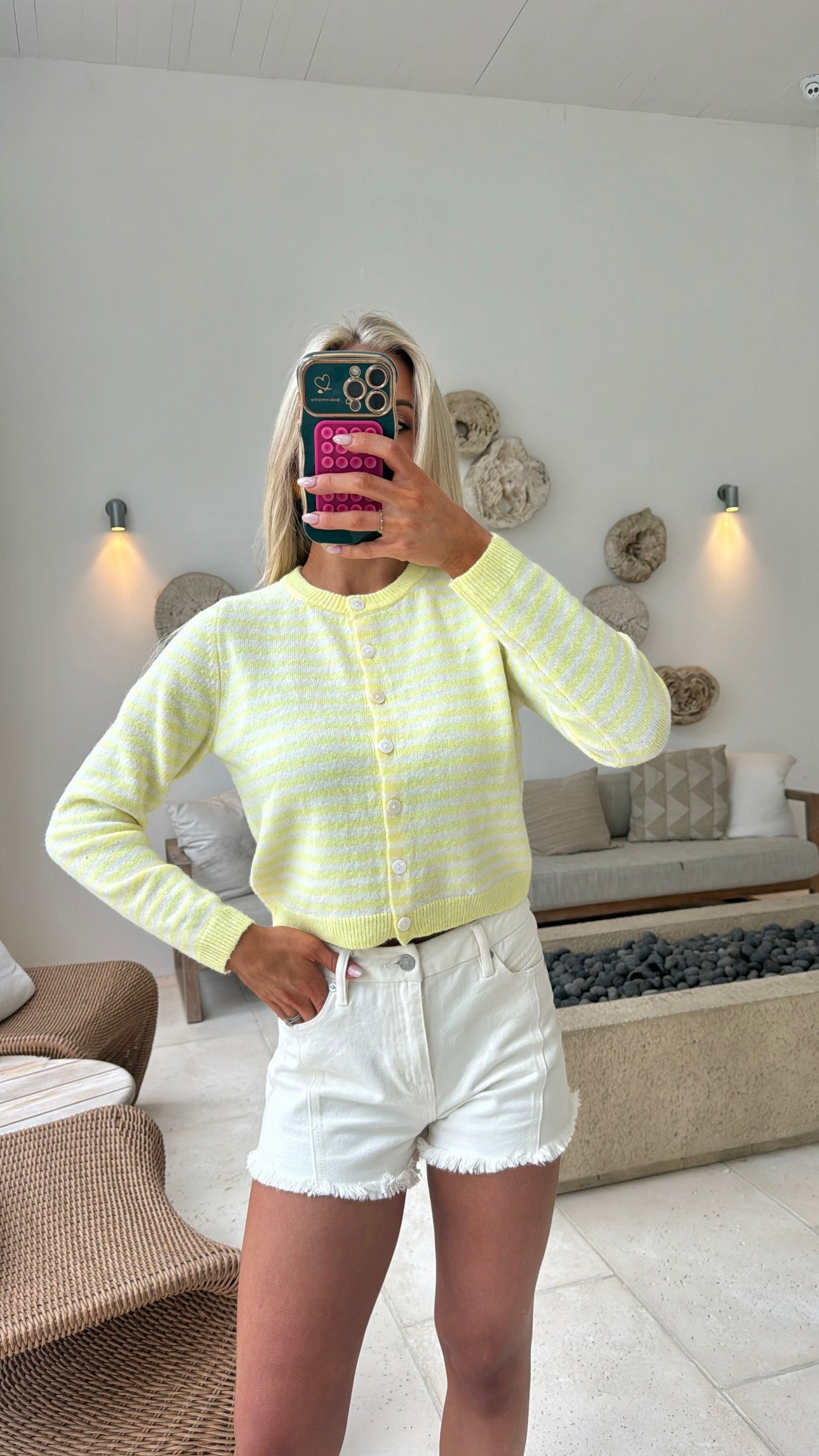 Boston Striped Cardigan-Butter